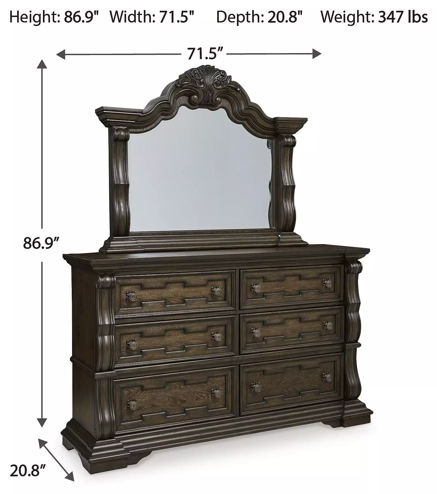 Maylee Dark Brown Dresser with Mirror