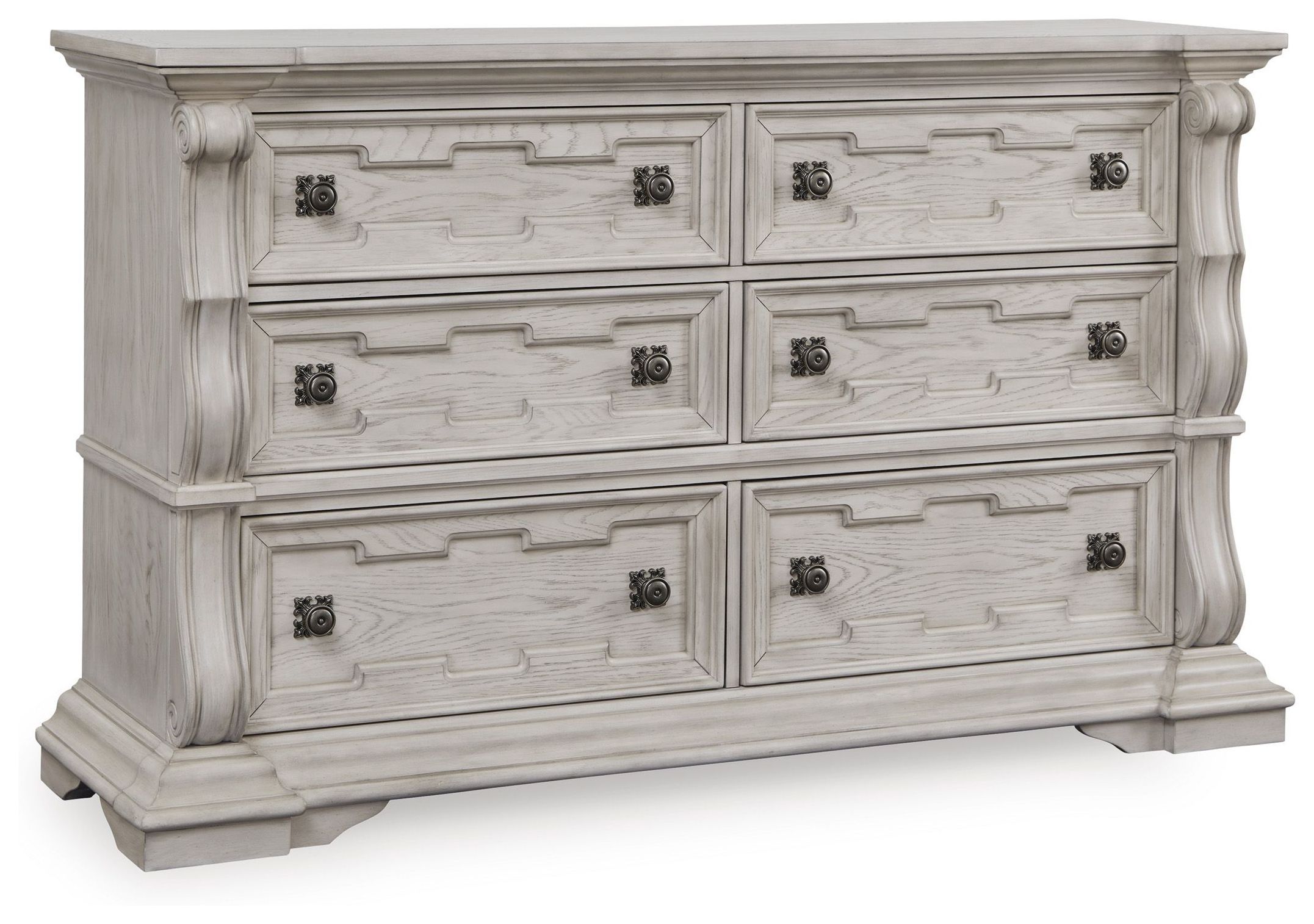 Valleymont Antique White 6 Drawer Dresser and Arched Mirror From