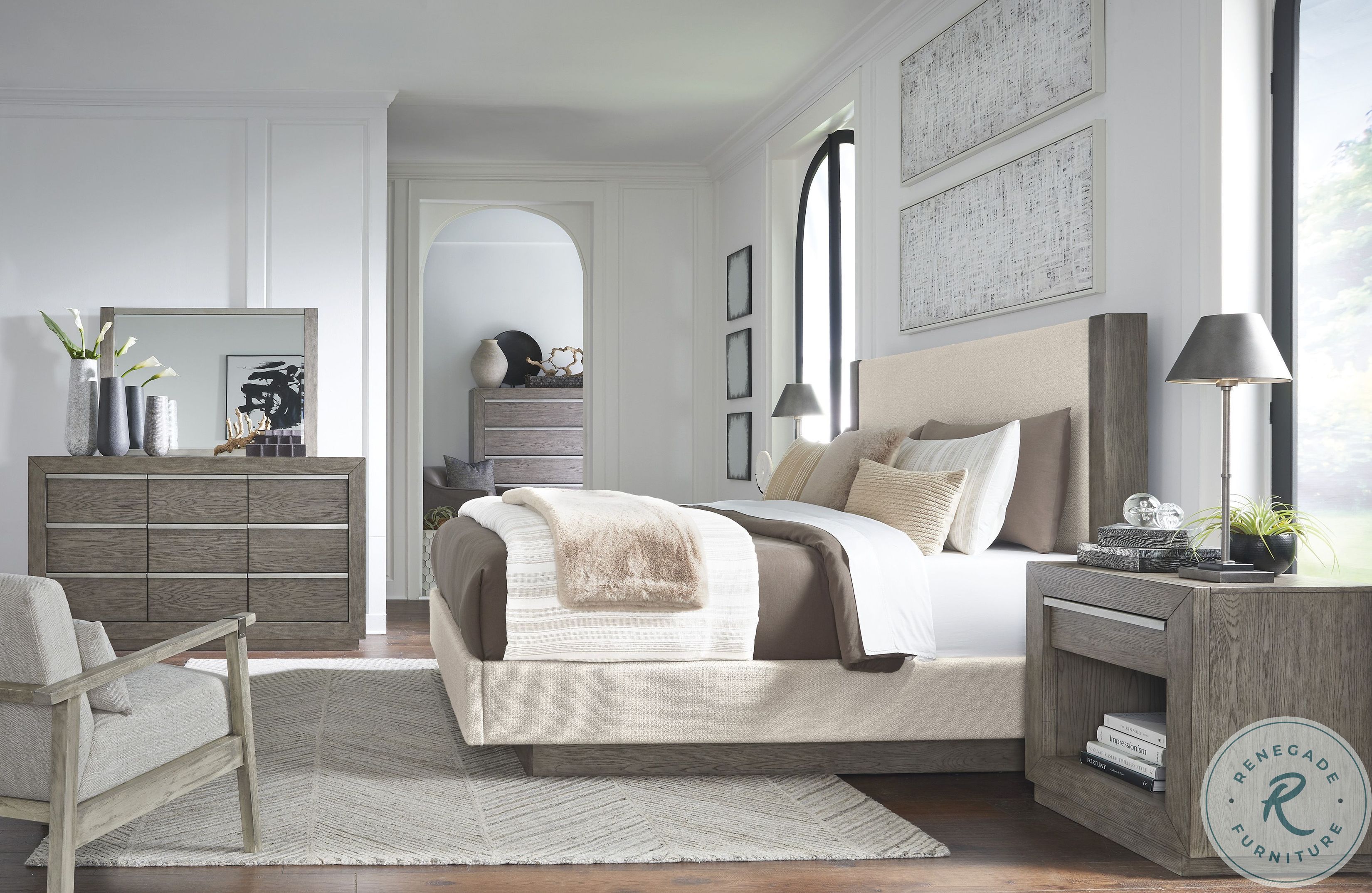 Anibecca Weathered Grey Upholstered Panel Bedroom Set from Ashley