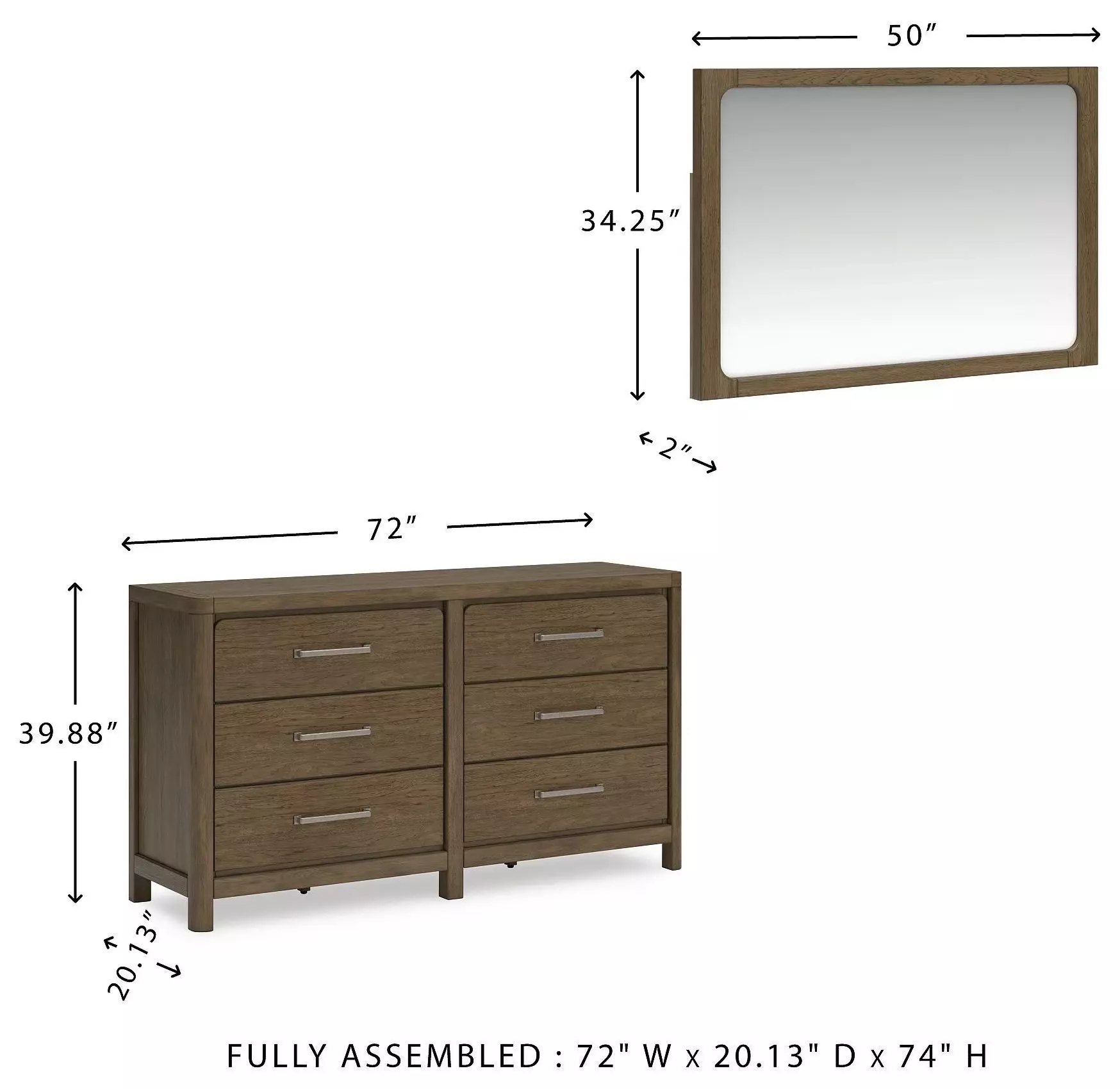 Cabalynn Light Brown 6 Drawer Dresser and Rectangular Mirror