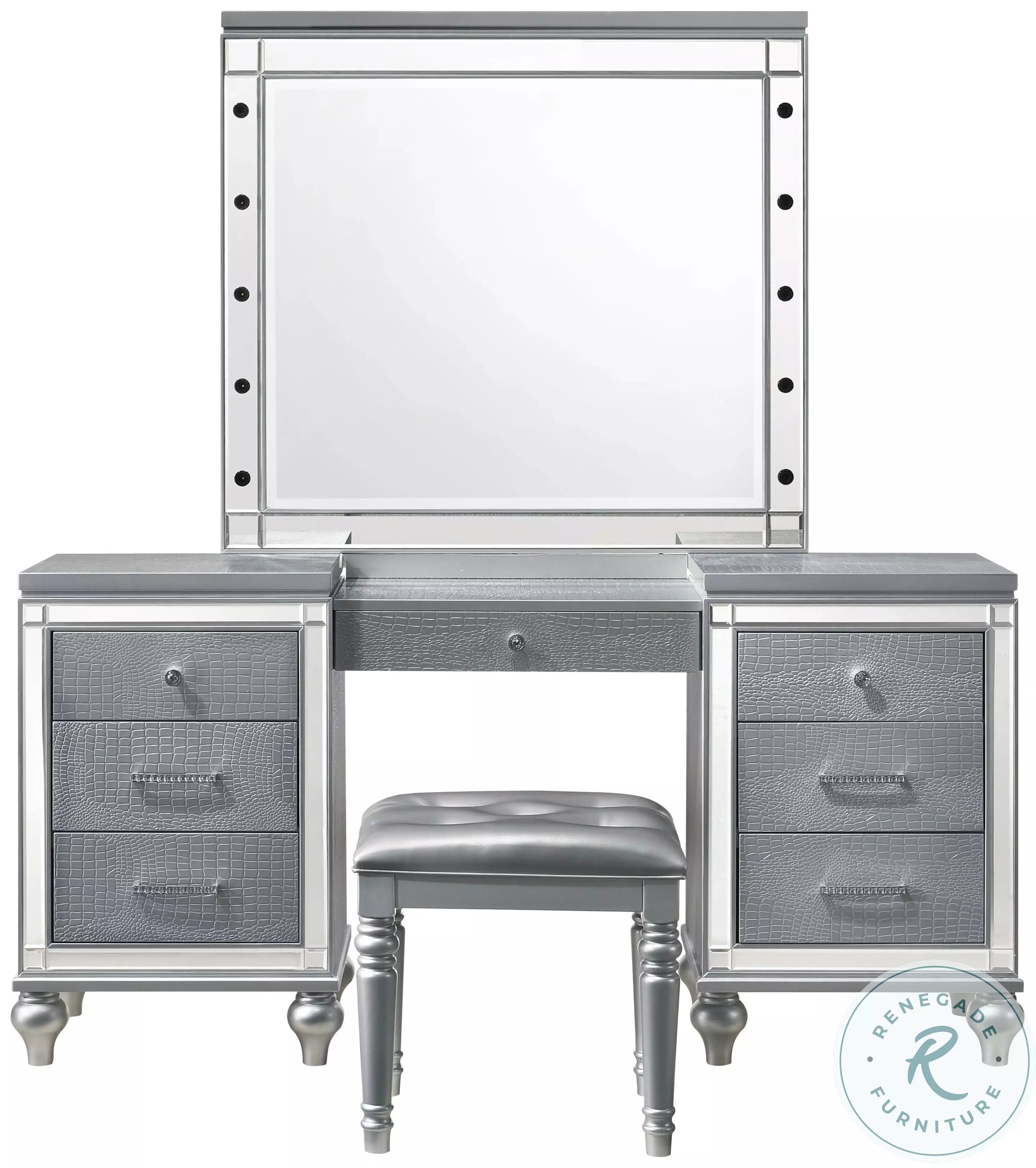 dressing table stool silver 2-Piece Silver Makeup Vanity Set, Vanity Desk, Dressing Table Set w/Round Mirror, 4-Drawers and Stool, Height-Adjustable NHL-844P262897S