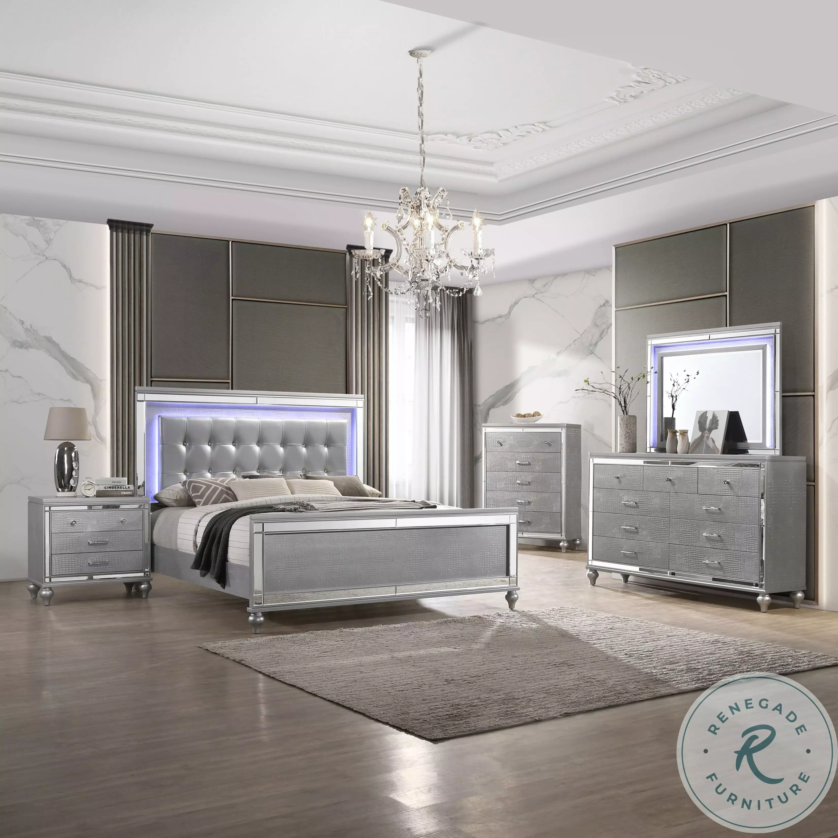 Valentino Silver King Upholstered Panel Bed From Home Gallery