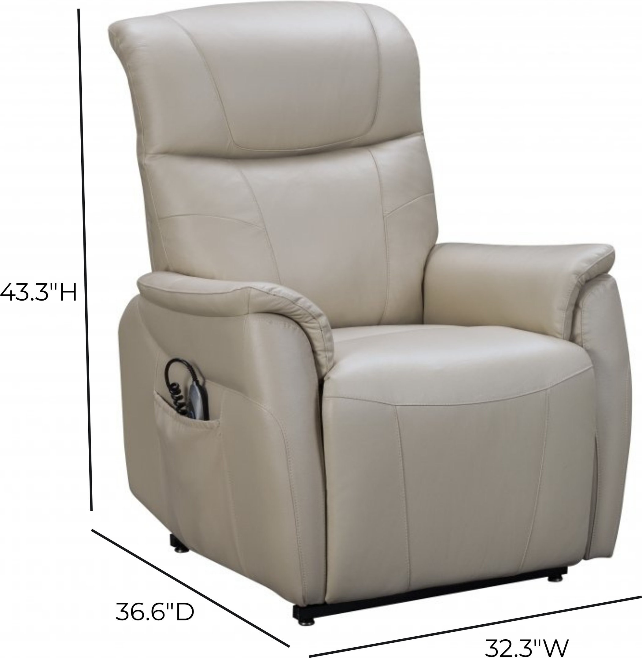 Leighton Laurel Cream Leather Lay Flat Power Lift Recliner with Power Headrest and Power Lumbar
