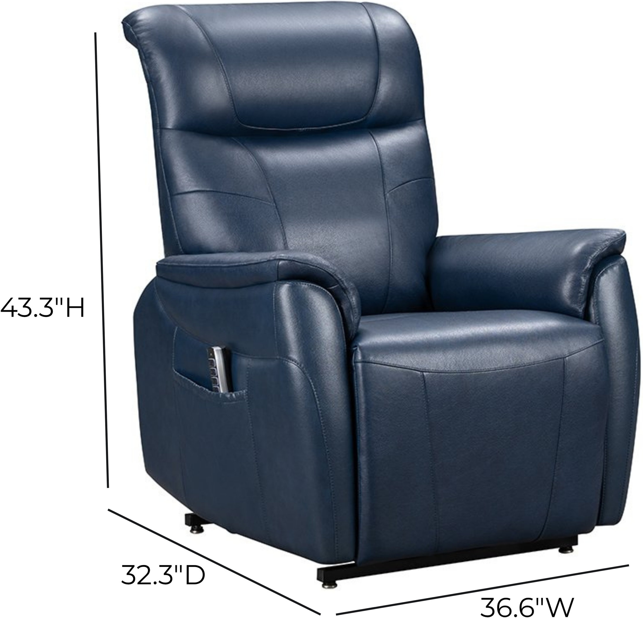 Leighton Marco Navy Blue Leather Lay Flat Power Lift Recliner with Power Headrest and Power Lumbar