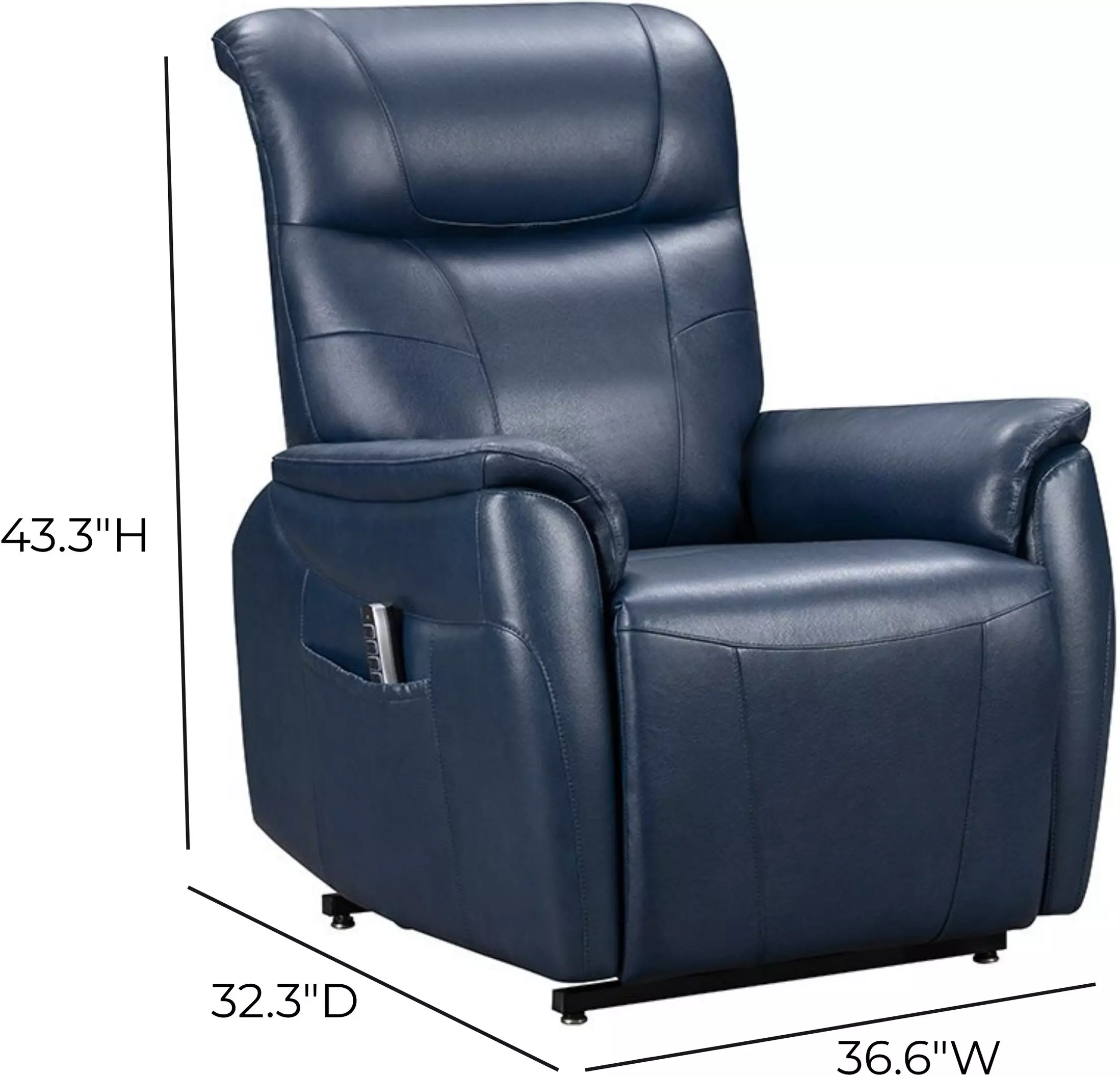 Leighton Marco Navy Blue Leather Lay Flat Power Lift Recliner with Power Headrest and Power Lumbar