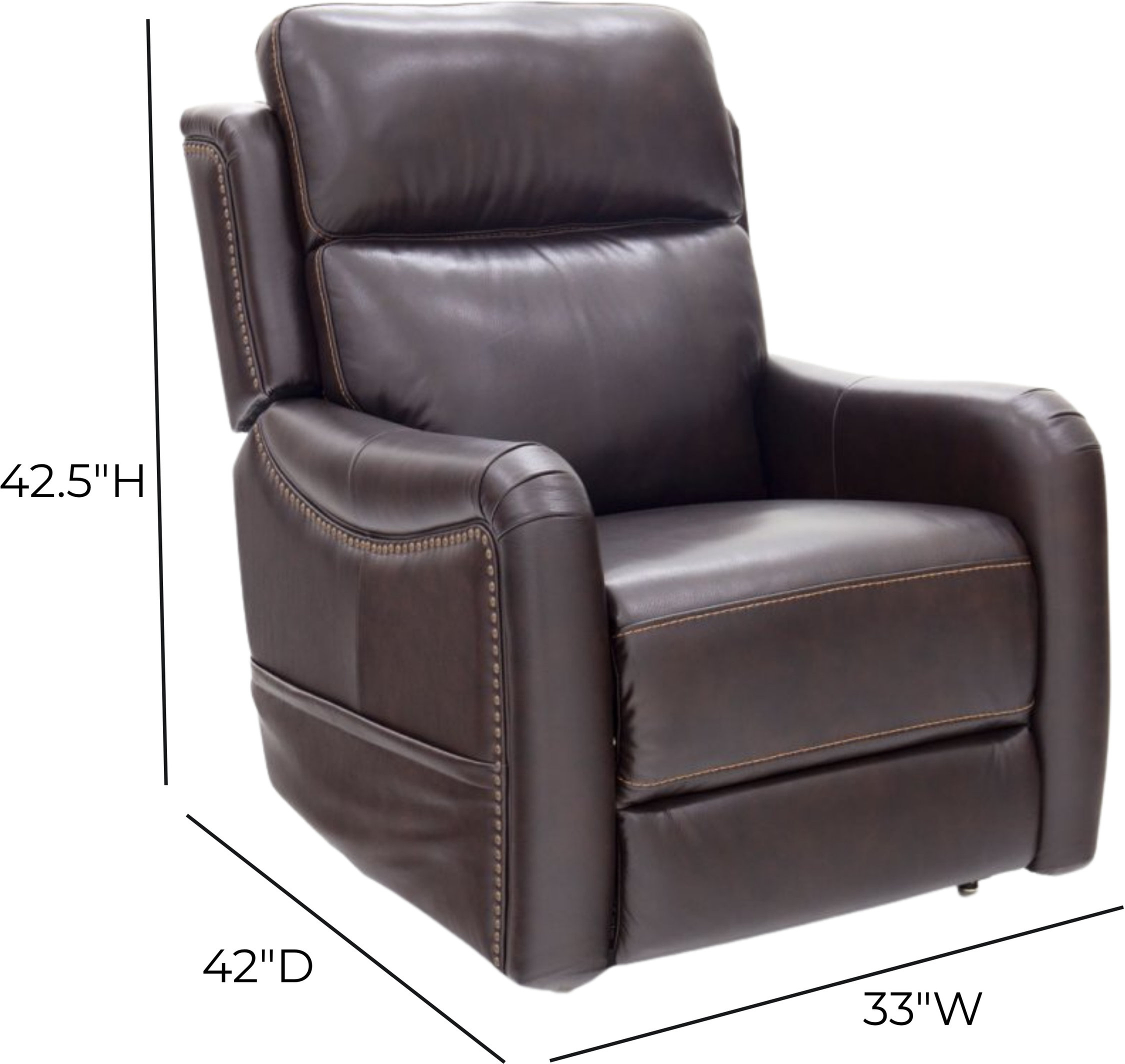 Longview Rainer Walnut Leather Power Lift Recliner with Nailhead Trim and USB Charging