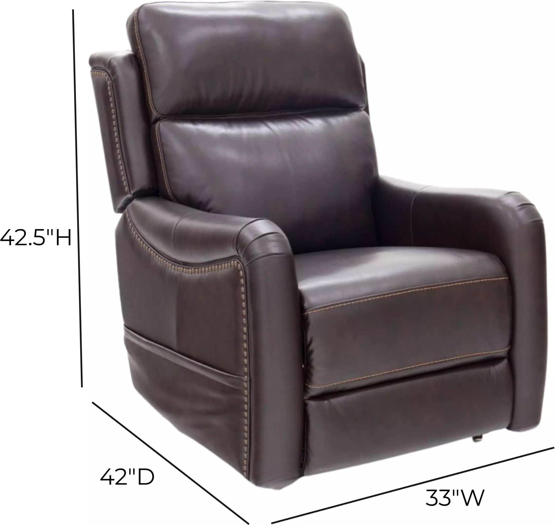 Longview Rainer Walnut Leather Power Lift Recliner with Nailhead Trim and USB Charging