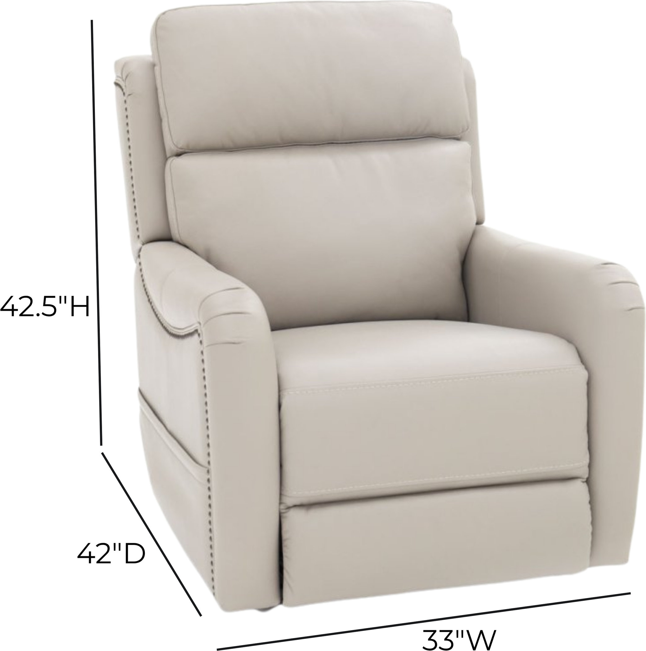 Longview Rainer Dove Leather Power Lift Recliner with Nailhead Trim and USB Charging