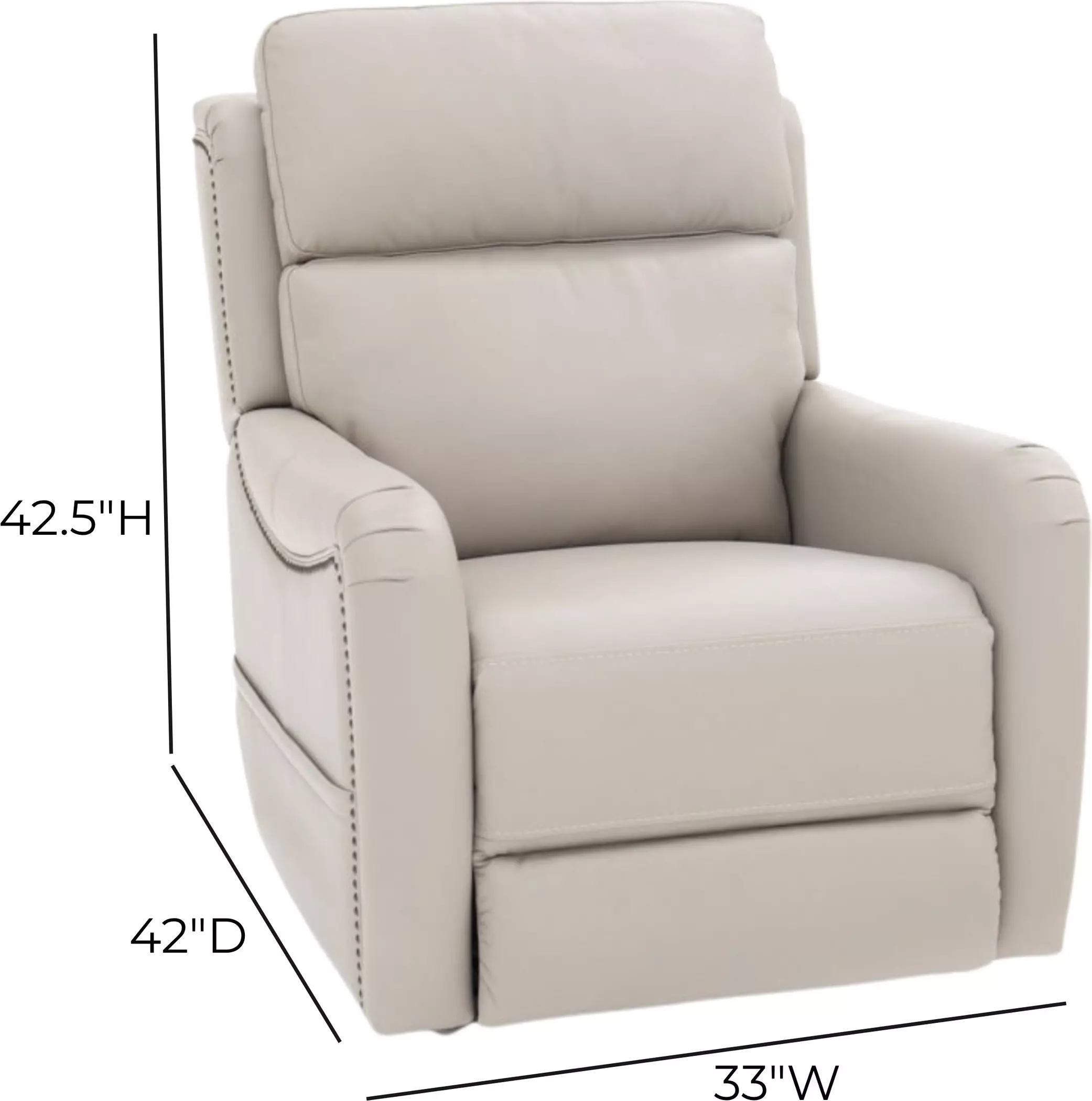 Longview Rainer Dove Leather Power Lift Recliner with Nailhead Trim and USB Charging