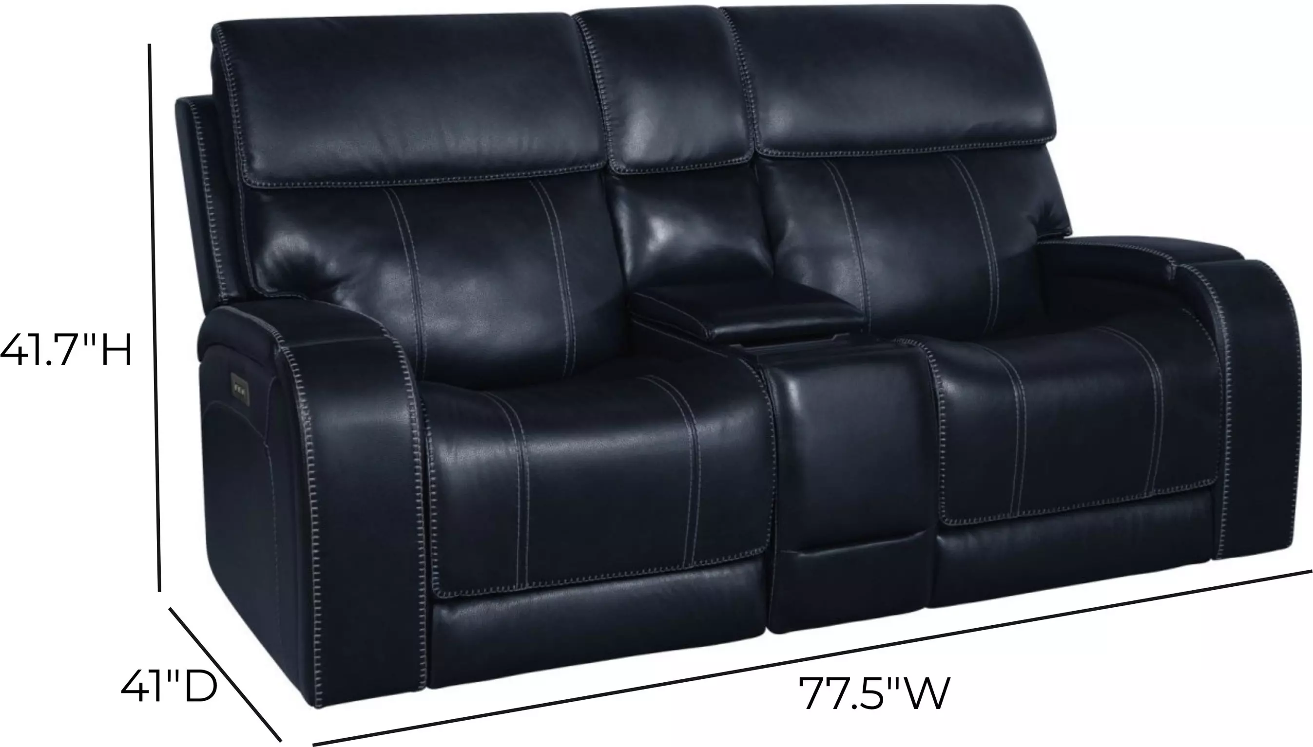Glenwood Rainer Ocean Leather 78" Lay Flat Power Reclining Console Loveseat with Power Lumbar and USB Charging