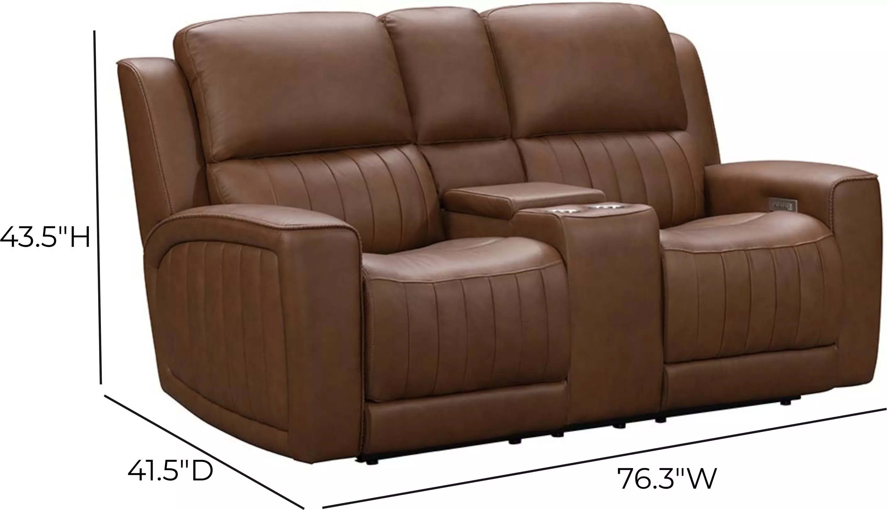 Pierce Homerun Cinnamon Leather 76" Zero Gravity Power Reclining Console Loveseat with Power Lumbar and USB Charging