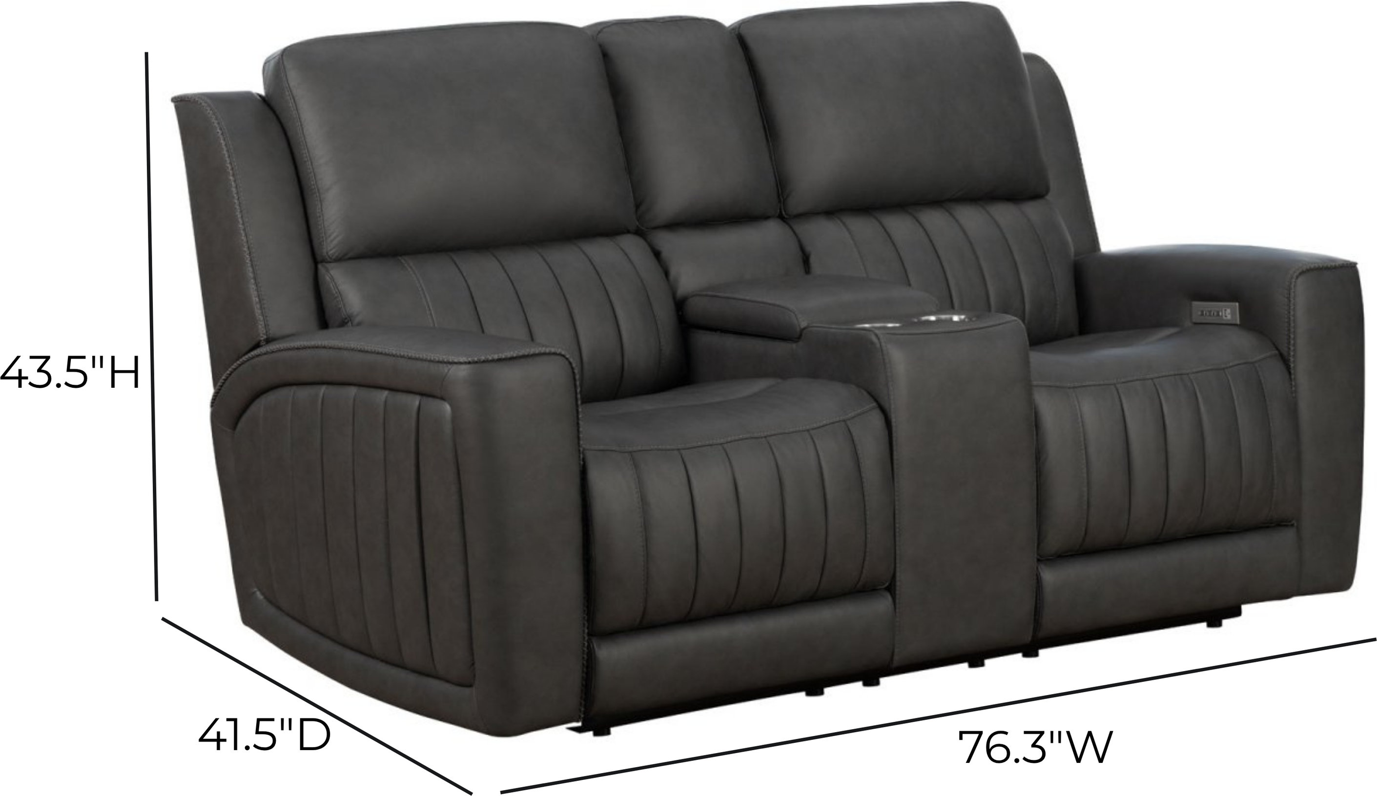 Pierce Homerun Dark Gray Leather 76" Zero Gravity Power Reclining Console Loveseat with Power Lumbar and USB Charging