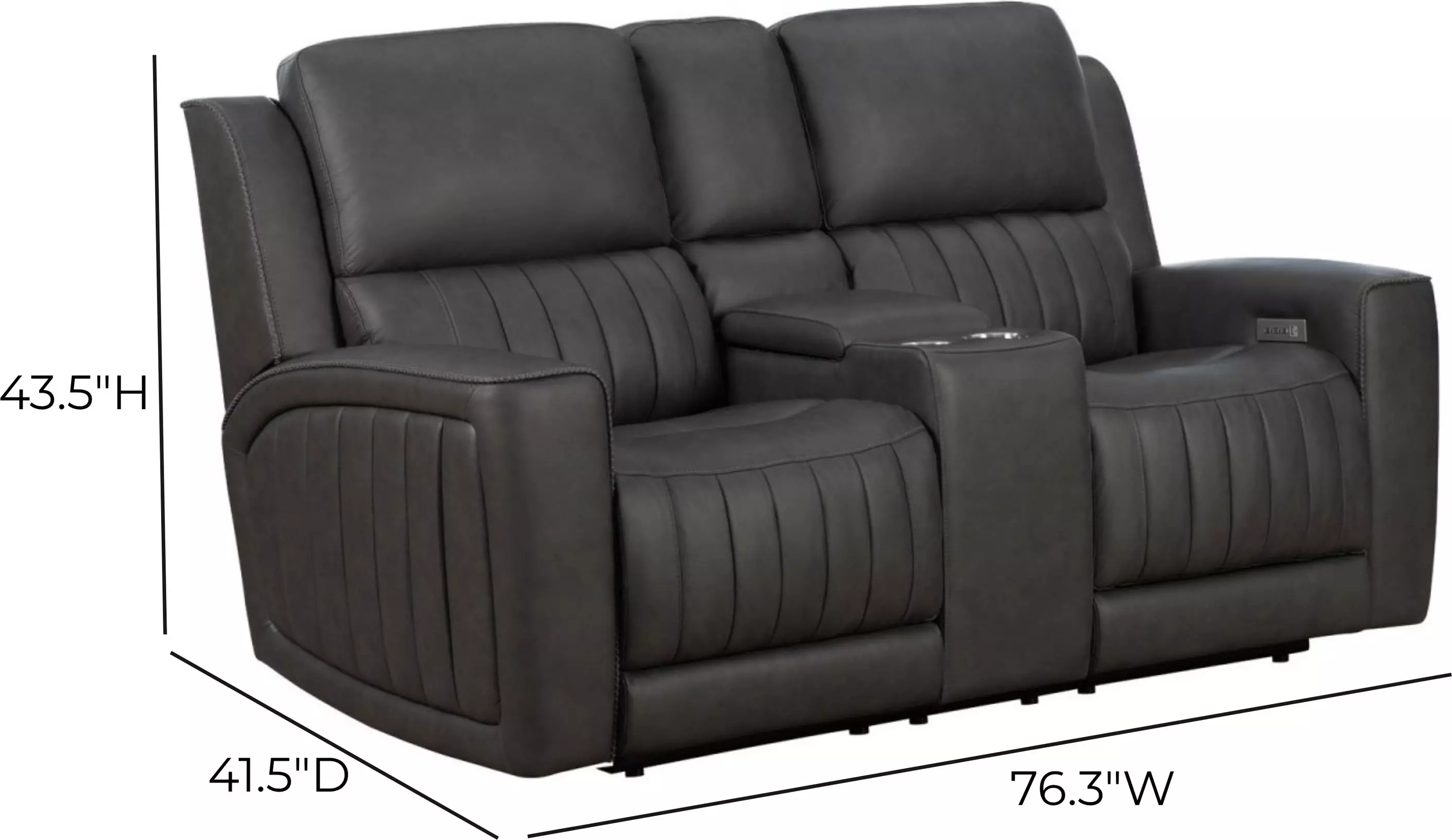 Pierce Homerun Dark Gray Leather 76" Zero Gravity Power Reclining Console Loveseat with Power Lumbar and USB Charging
