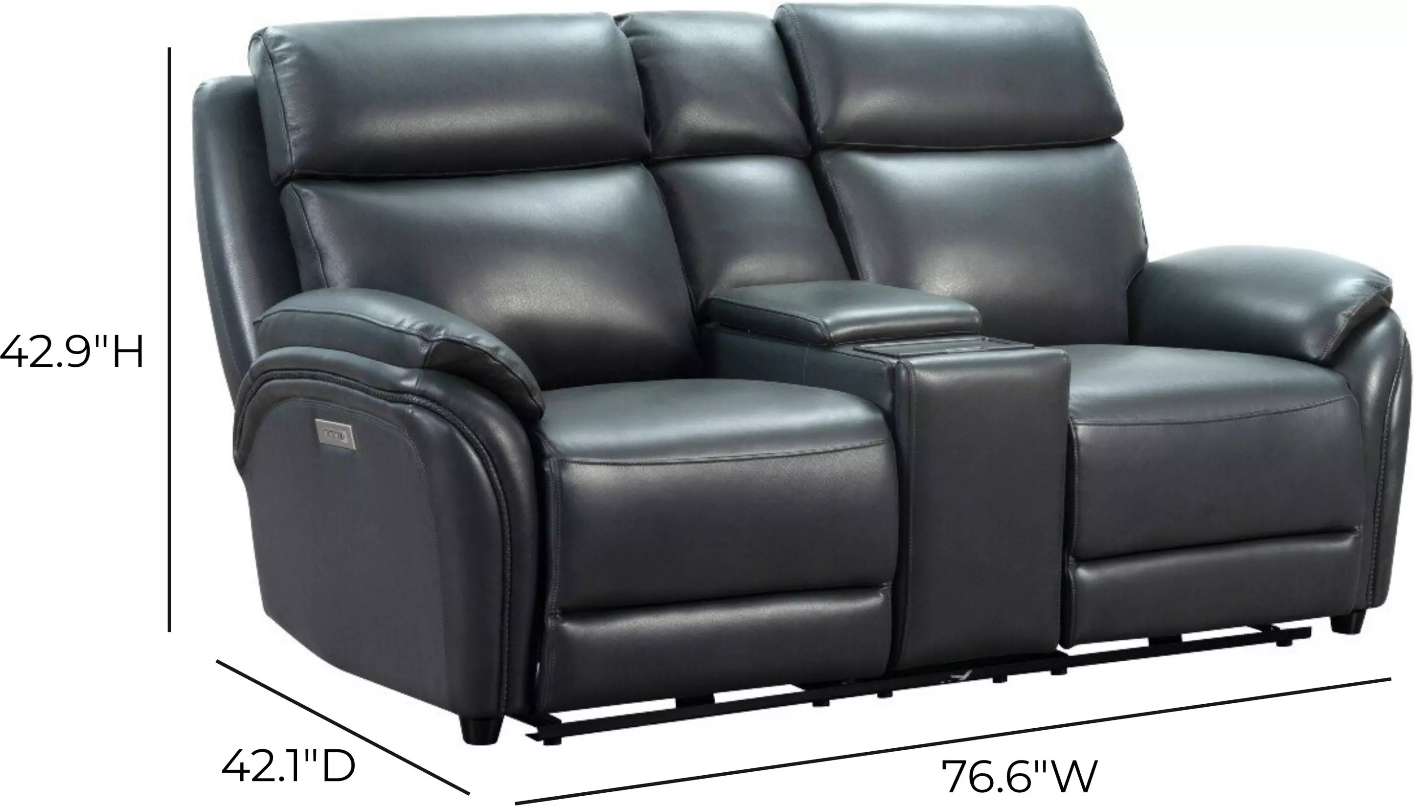Corry Pretty G Dark Blue Leather 77" Power Reclining Console Loveseat with Power Lumbar and USB Charging