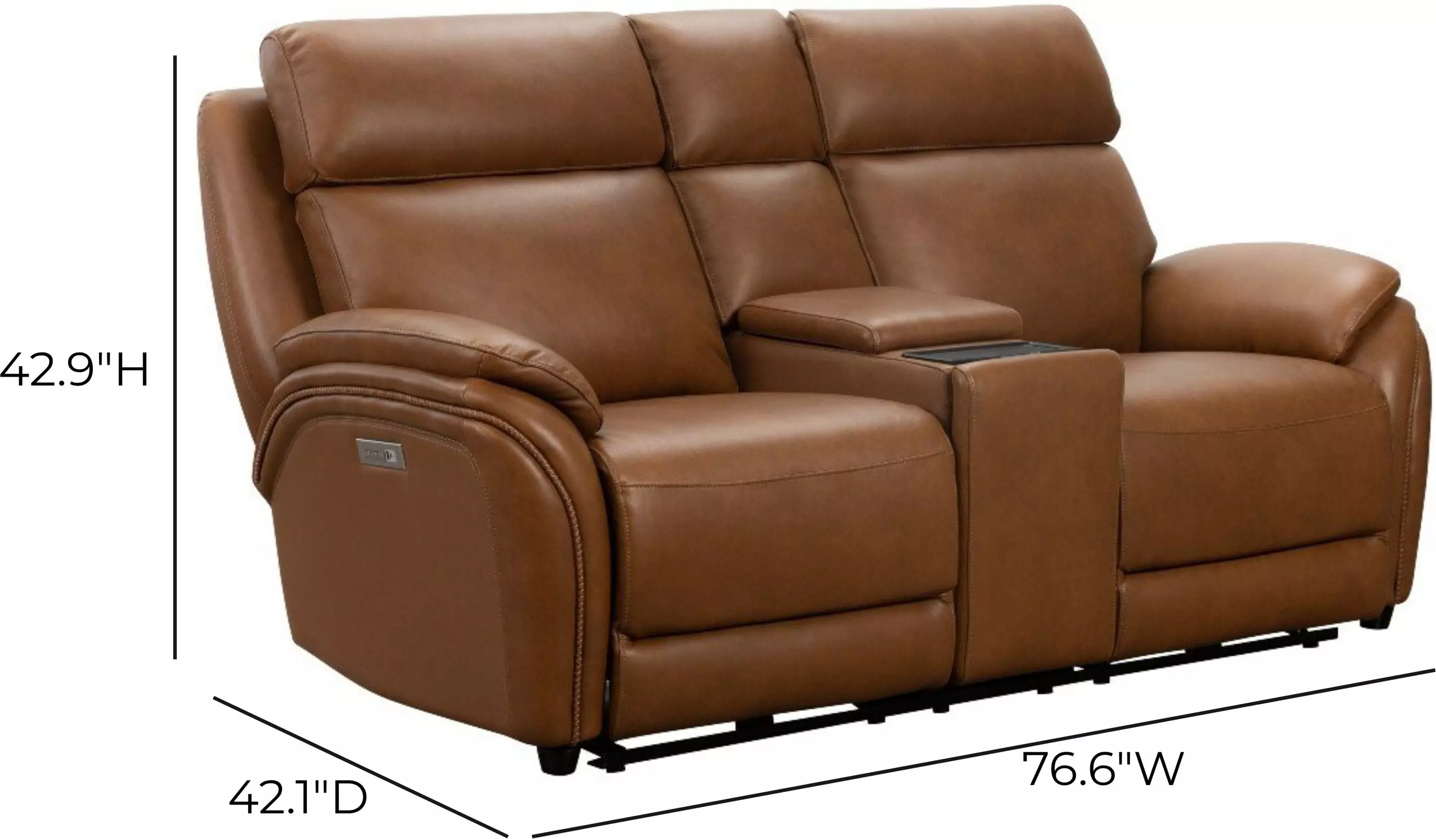 Corry Simon Saddle Leather 77" Power Reclining Console Loveseat with Power Lumbar and USB Charging