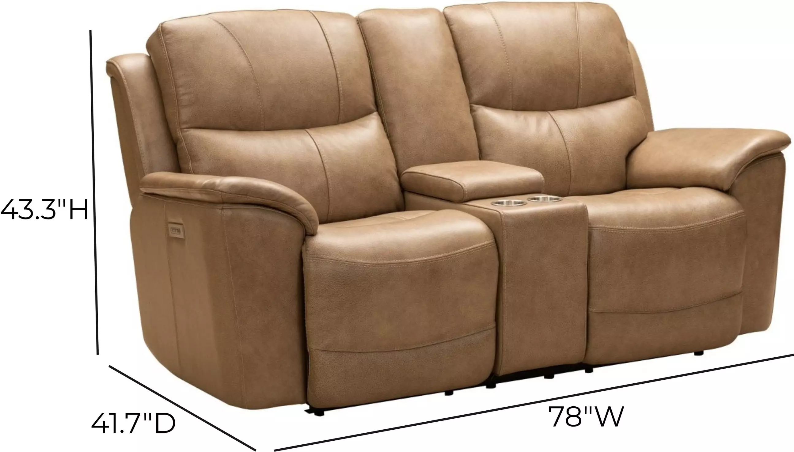 Kaden Elliott Taupe Leather 78" Power Reclining Console Loveseat with Power Lumbar and USB Charging