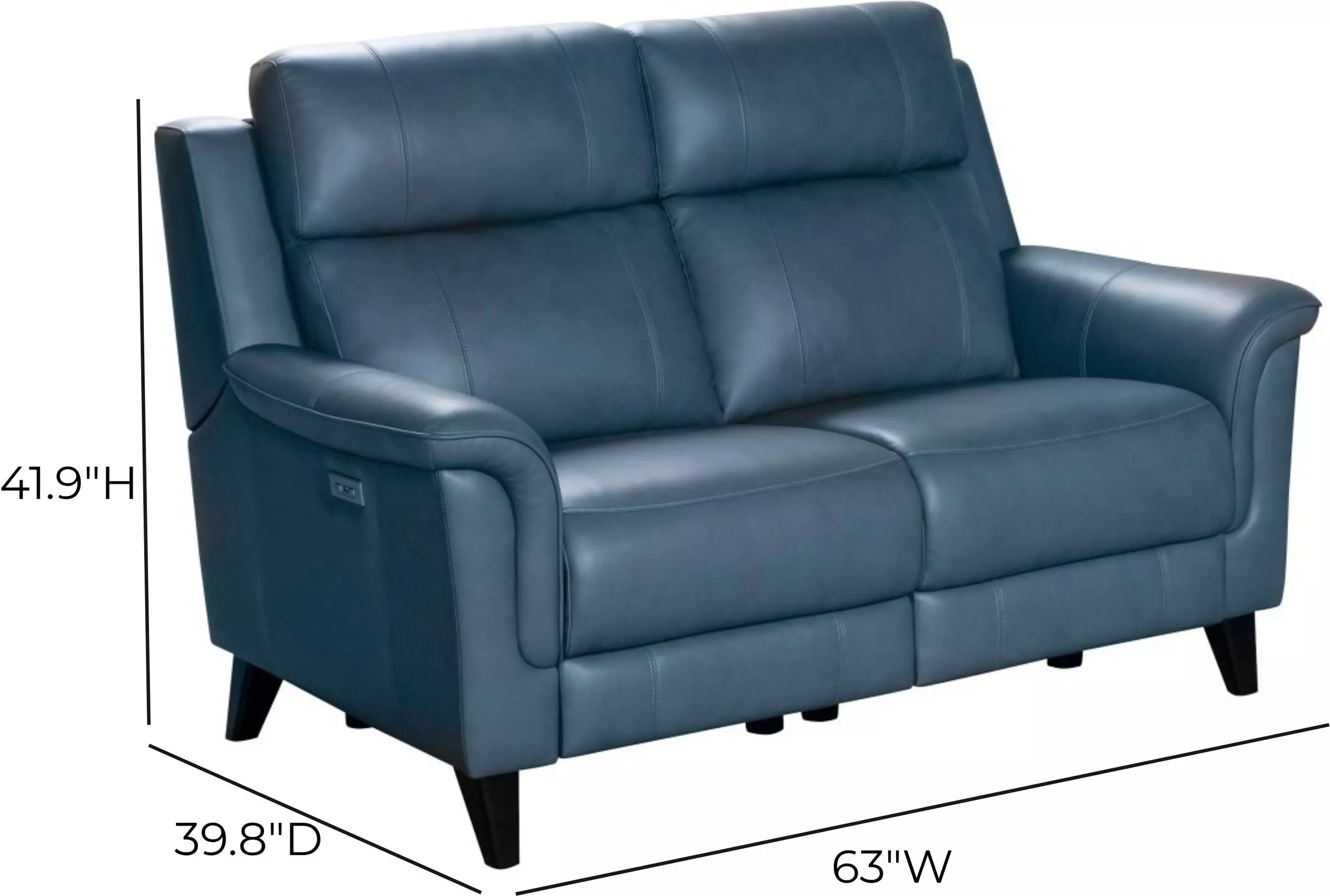 Kester Masen Bluegray Leather 63" Power Reclining Loveseat with Power Headrest and USB Charging