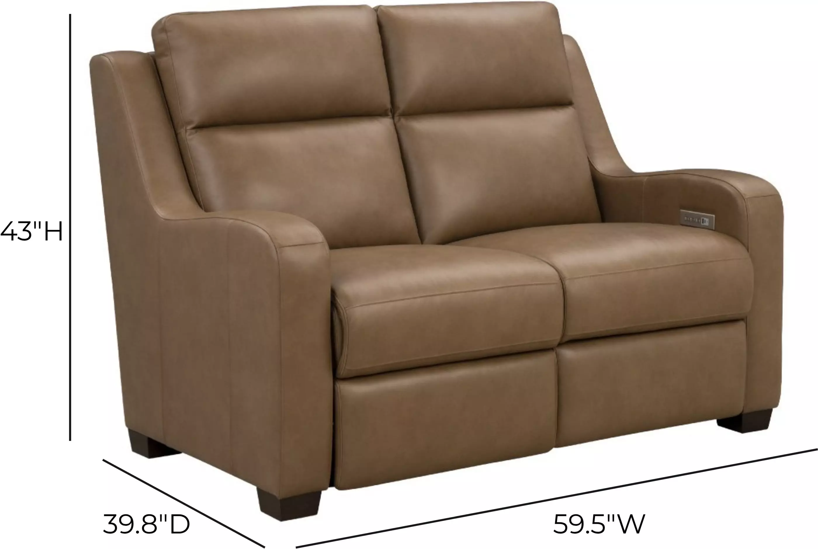 Ayden Hillwood Toffee Leather 60" Power Reclining Loveseat with Power Lumbar and USB Charging