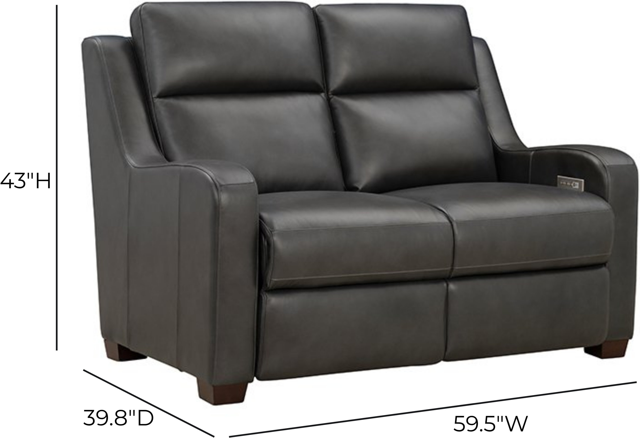 Ayden Elway Dark Gray Leather 60" Power Reclining Loveseat with Power Lumbar and USB Charging