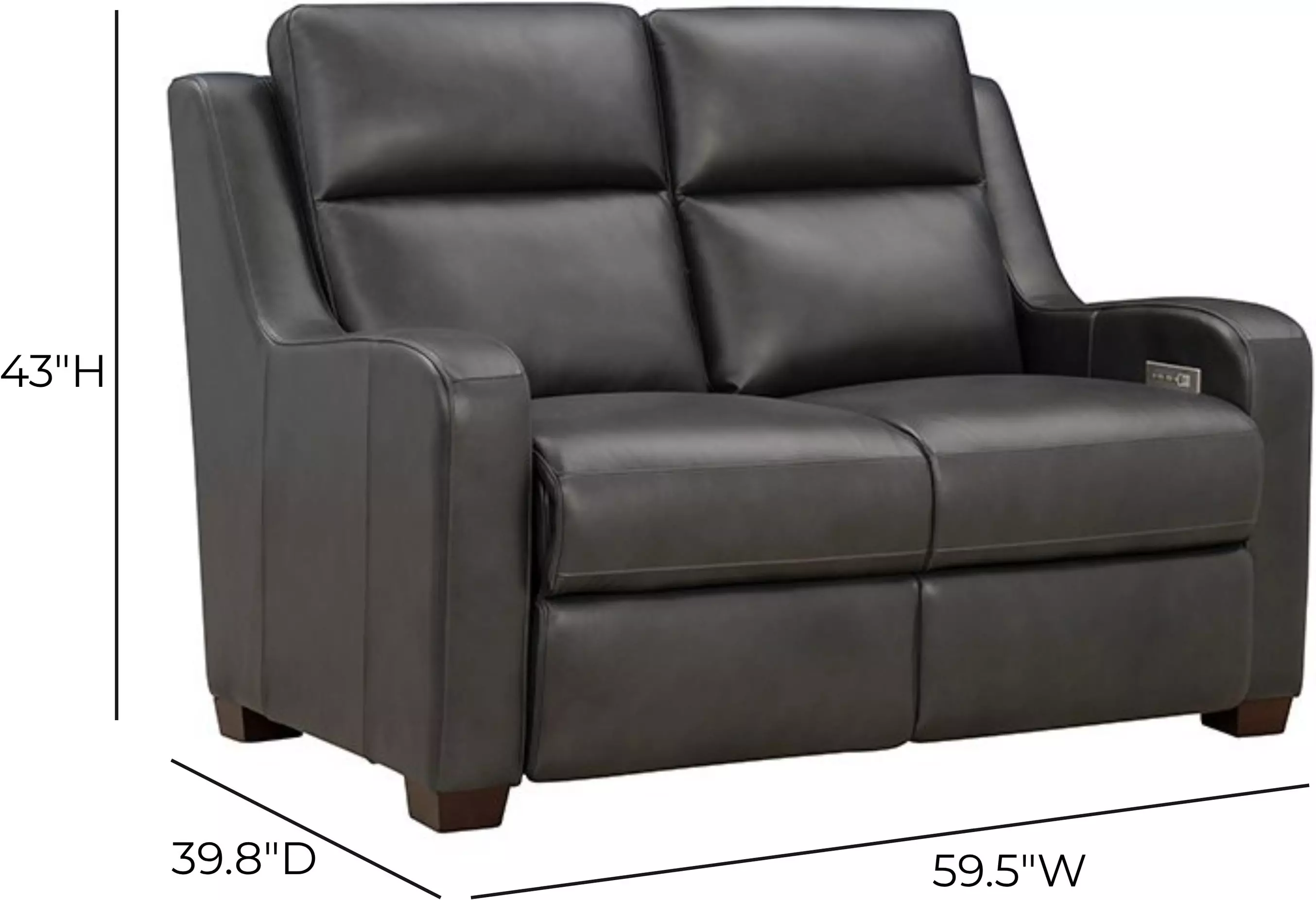 Ayden Elway Dark Gray Leather 60" Power Reclining Loveseat with Power Lumbar and USB Charging