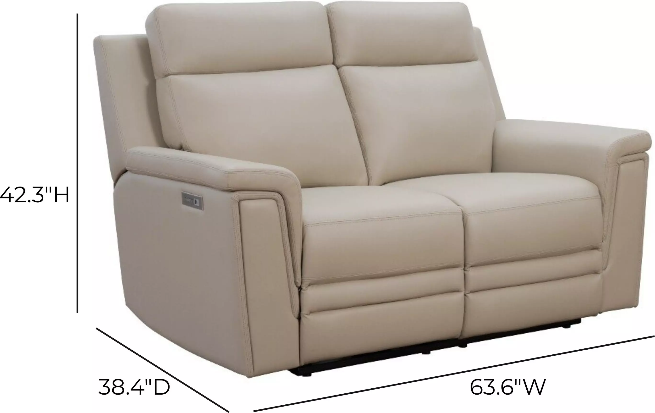 Harper Berlin Cream Leather 64" Power Reclining Loveseat with Power Lumbar and USB Charging