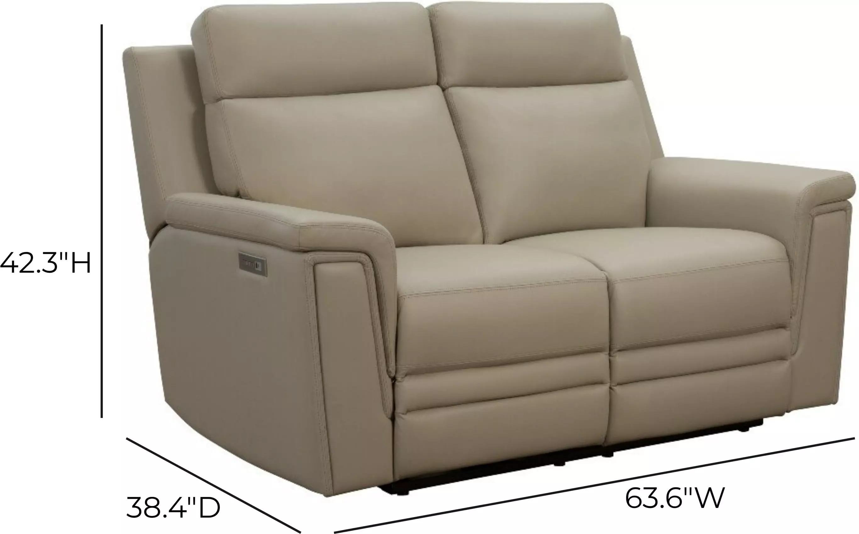 Harper Berlin Taupe Leather 64" Power Reclining Loveseat with Power Lumbar and USB Charging