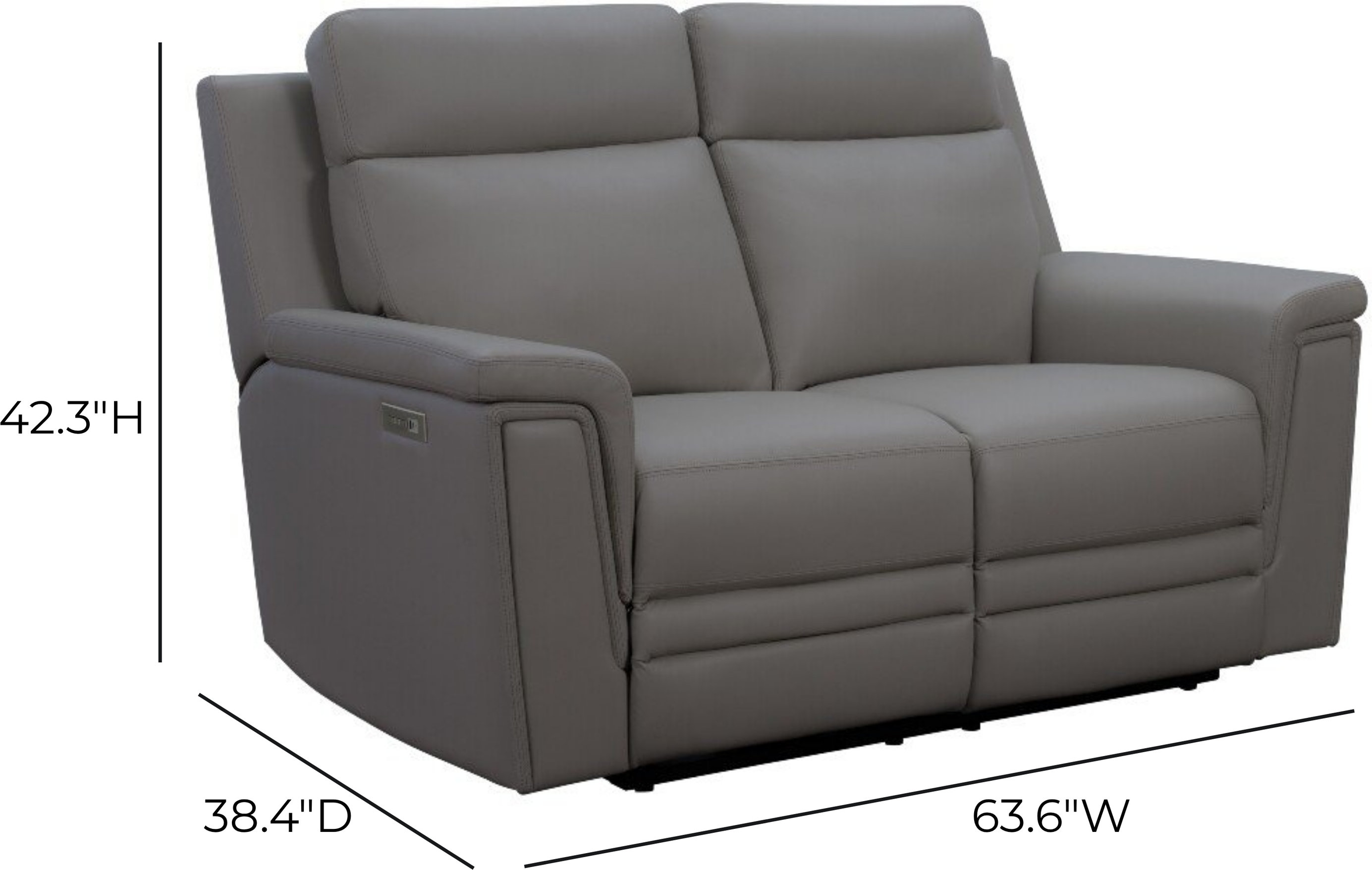 Harper Berlin Cement Leather 64" Power Reclining Loveseat with Power Lumbar and USB Charging
