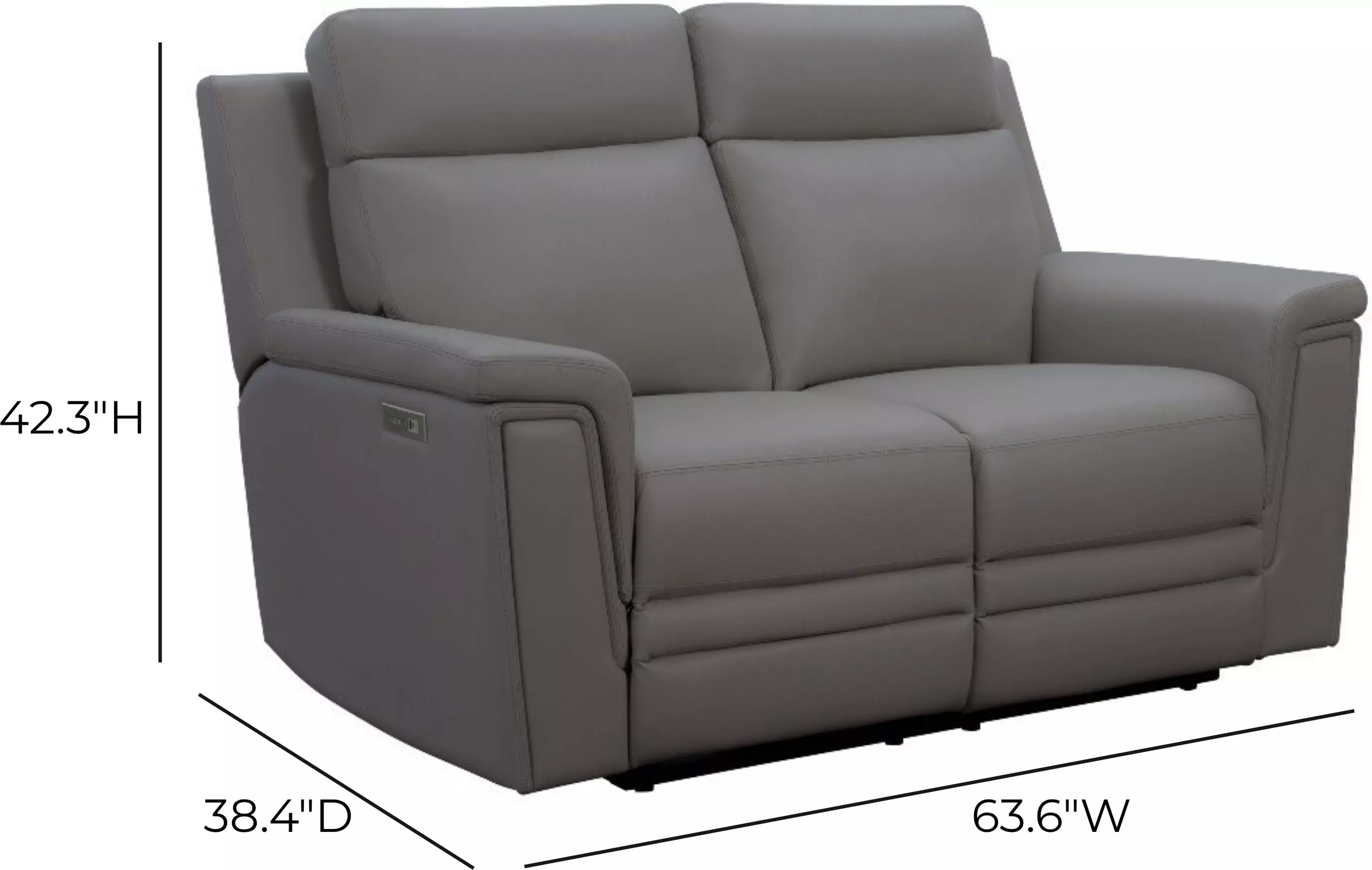 Harper Berlin Cement Leather 64" Power Reclining Loveseat with Power Lumbar and USB Charging