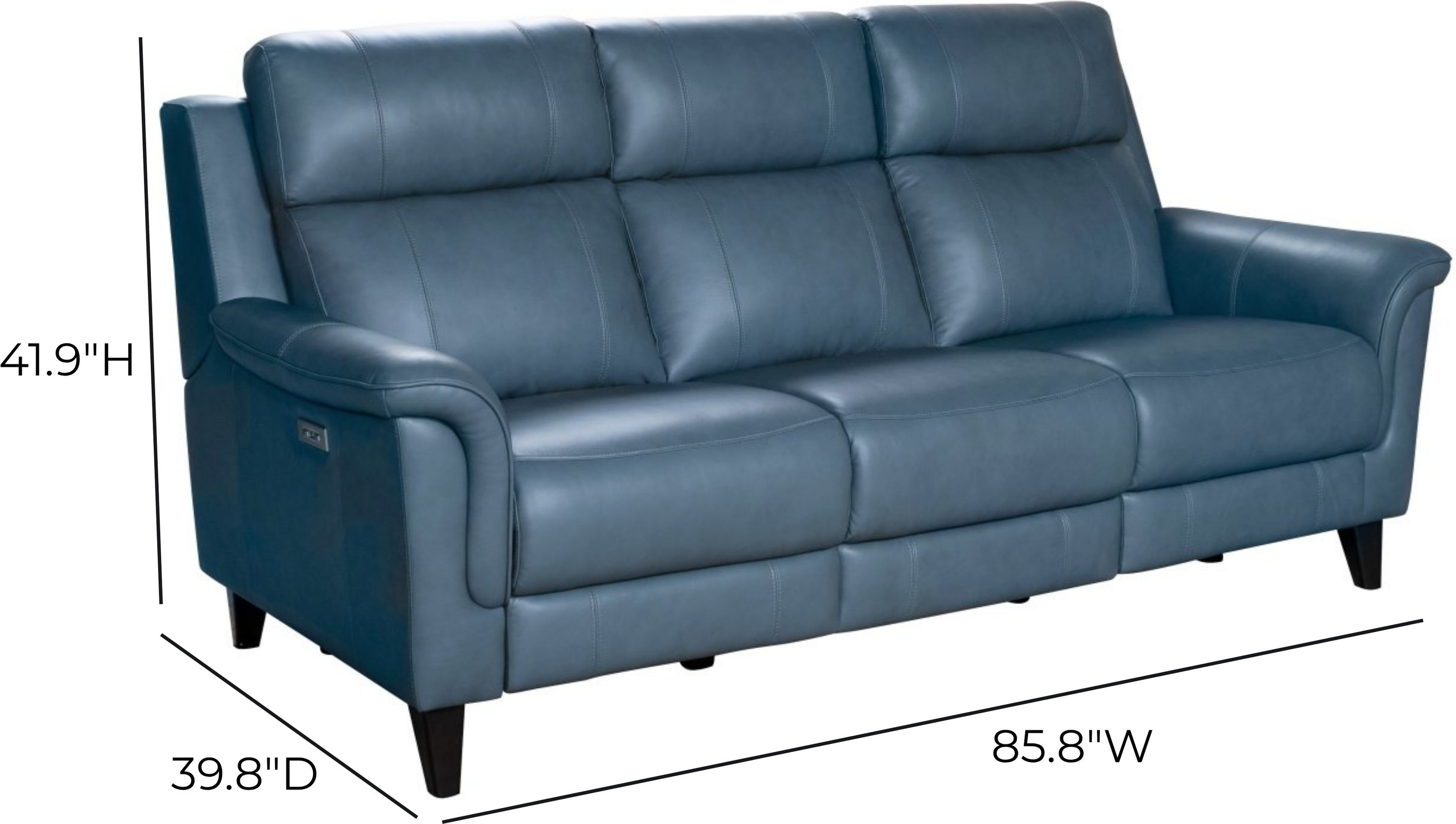 Kester Masen Bluegray Leather 86" Power Reclining Sofa with Power Headrest and USB Charging