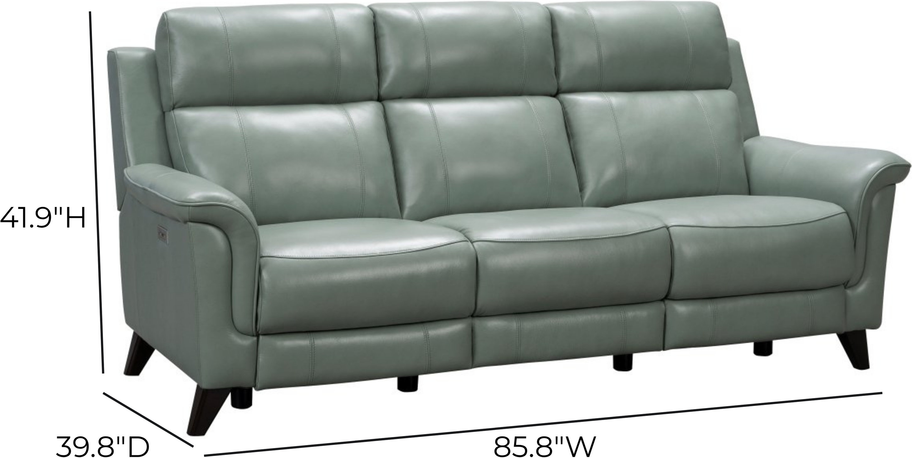 Kester Lorenzo Mint Leather 86" Power Reclining Sofa with Power Headrest and USB Charging