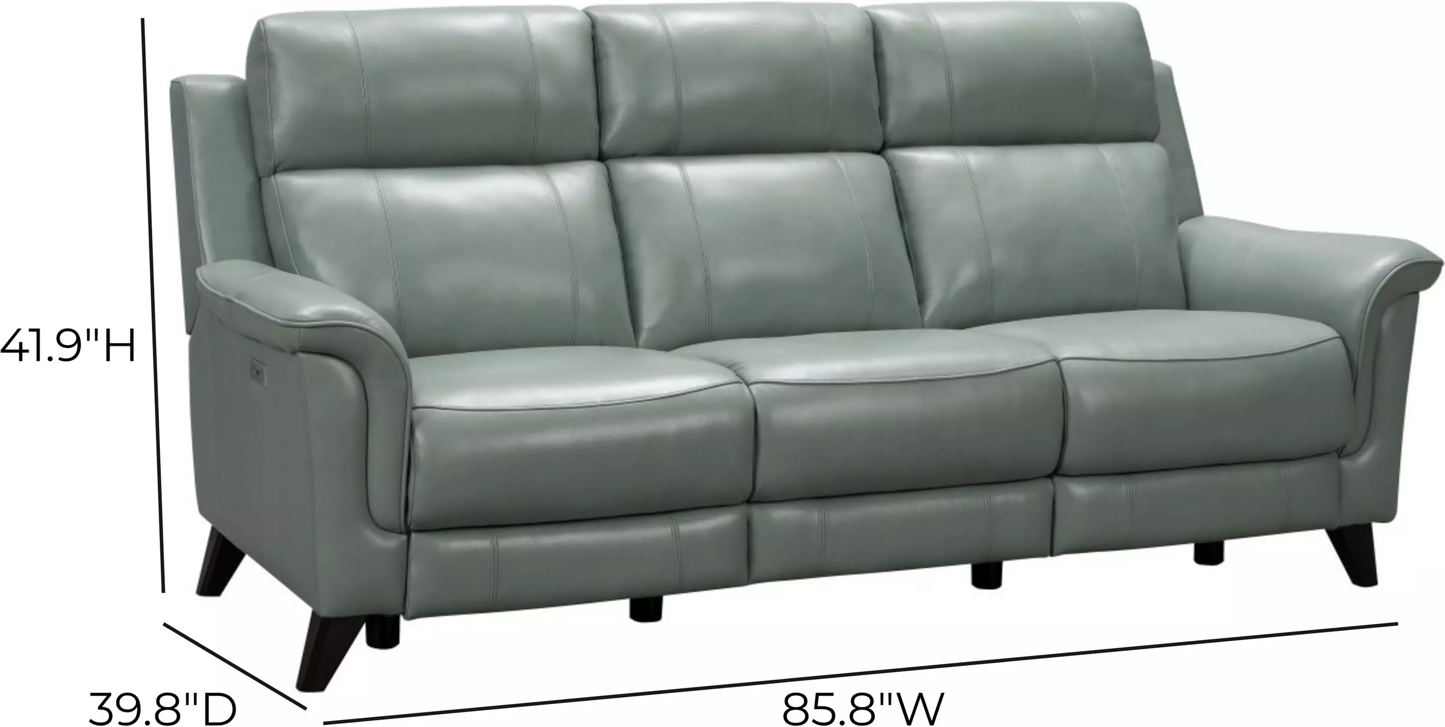 Kester Lorenzo Mint Leather 86" Power Reclining Sofa with Power Headrest and USB Charging