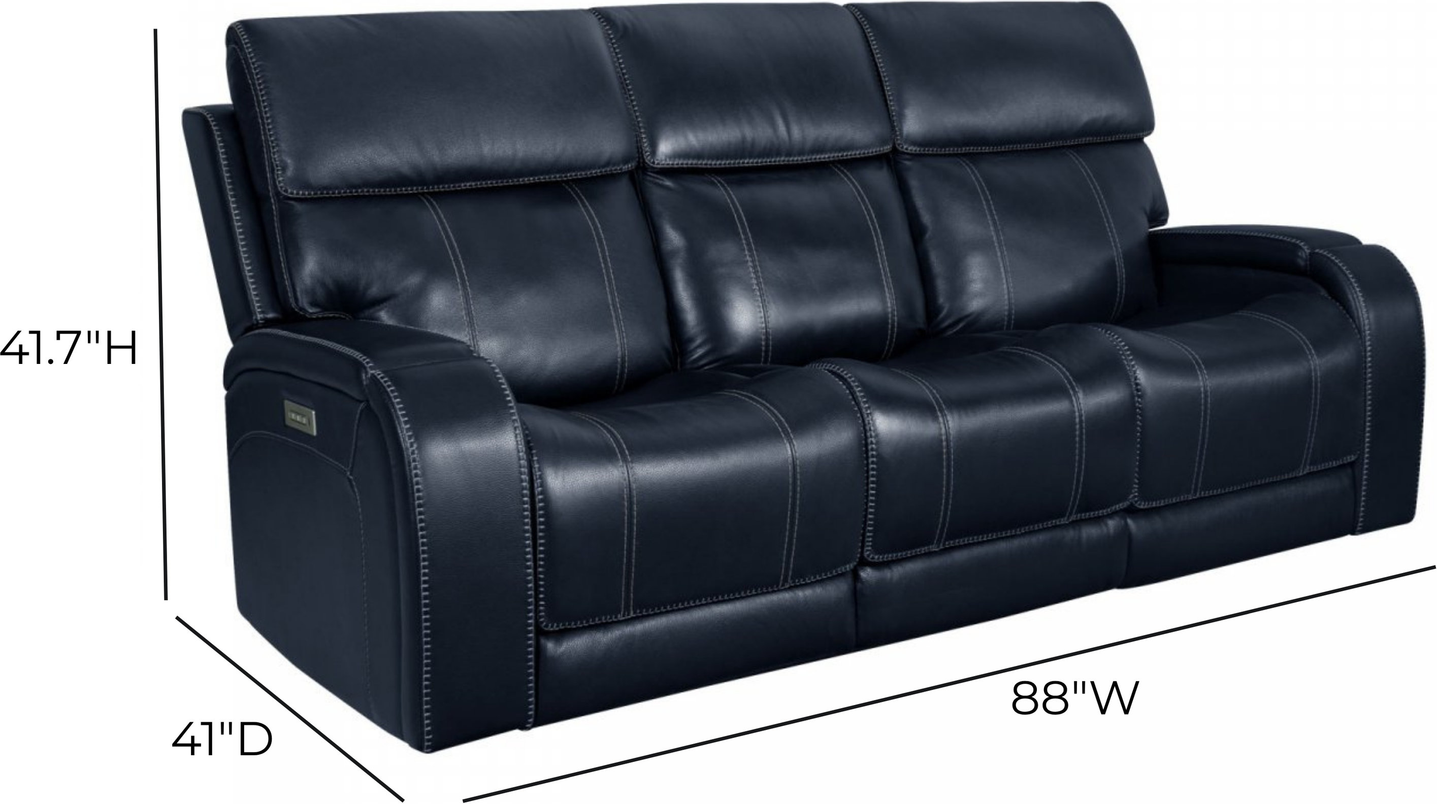 Glenwood Rainer Ocean Leather 88" Lay Flat Power Reclining Sofa with Power Lumbar and USB Charging