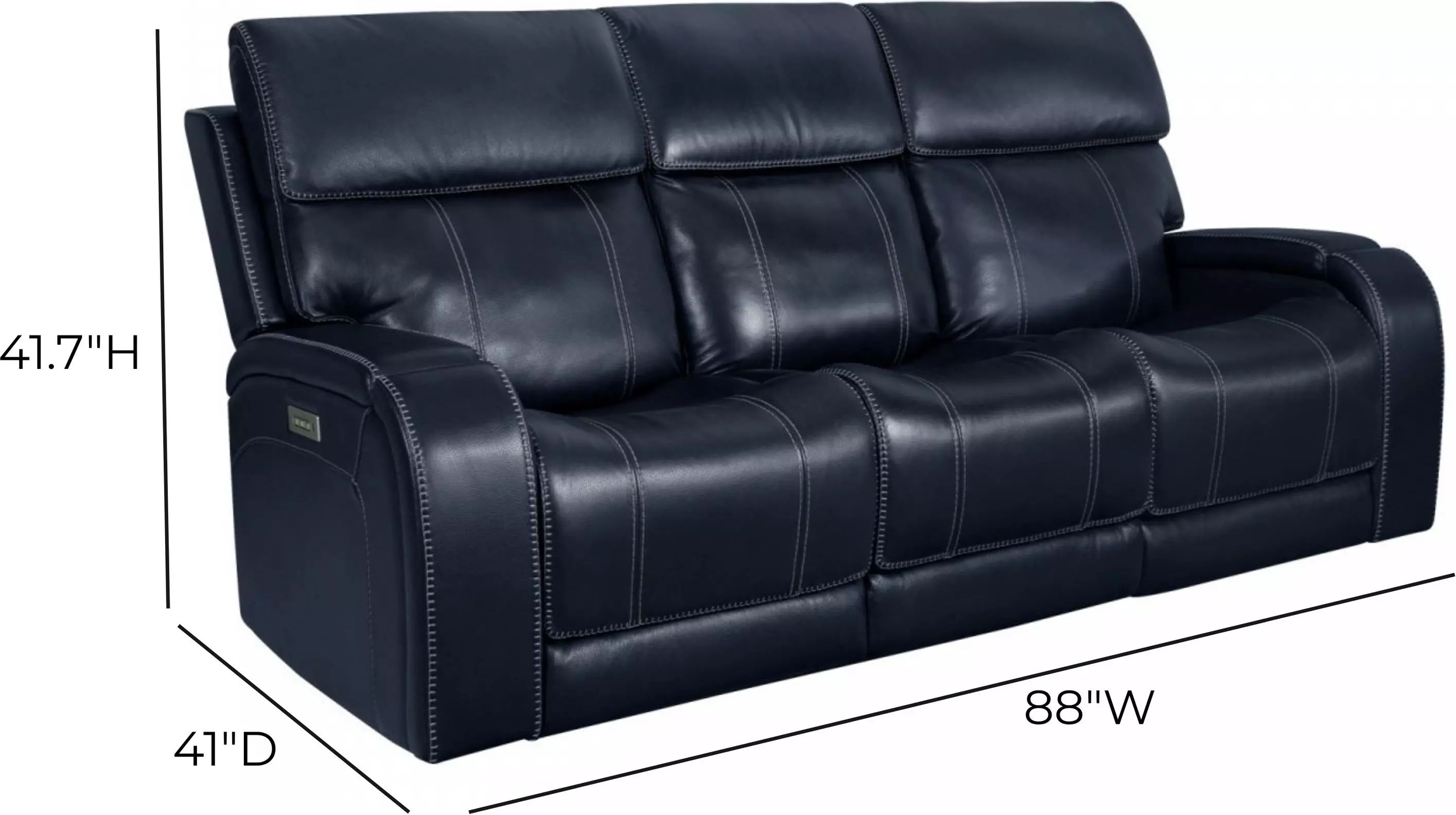 Glenwood Rainer Ocean Leather 88" Lay Flat Power Reclining Sofa with Power Lumbar and USB Charging