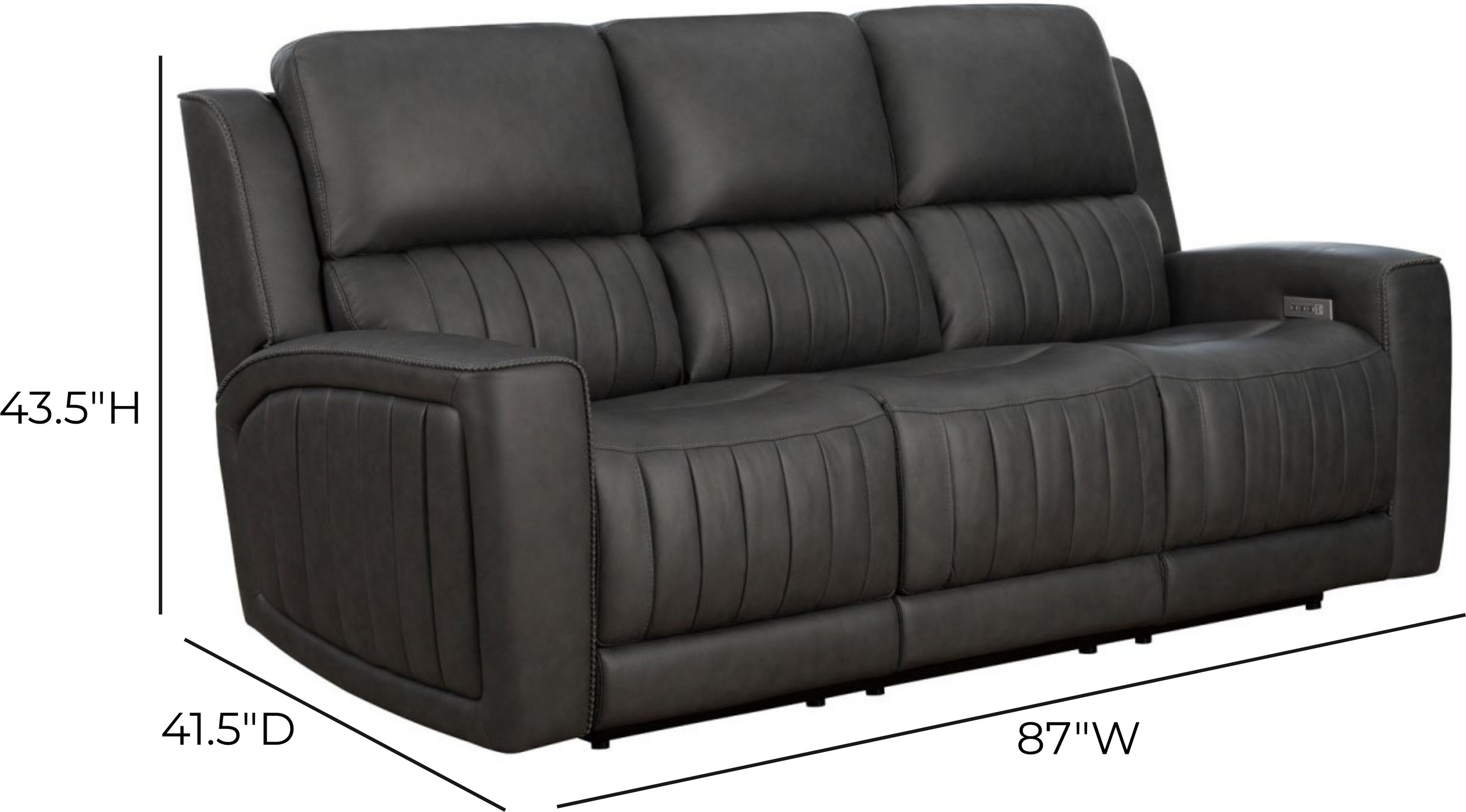 Pierce Homerun Dark Gray Leather 87" Zero Gravity Power Reclining Sofa with Power Lumbar and USB Charging