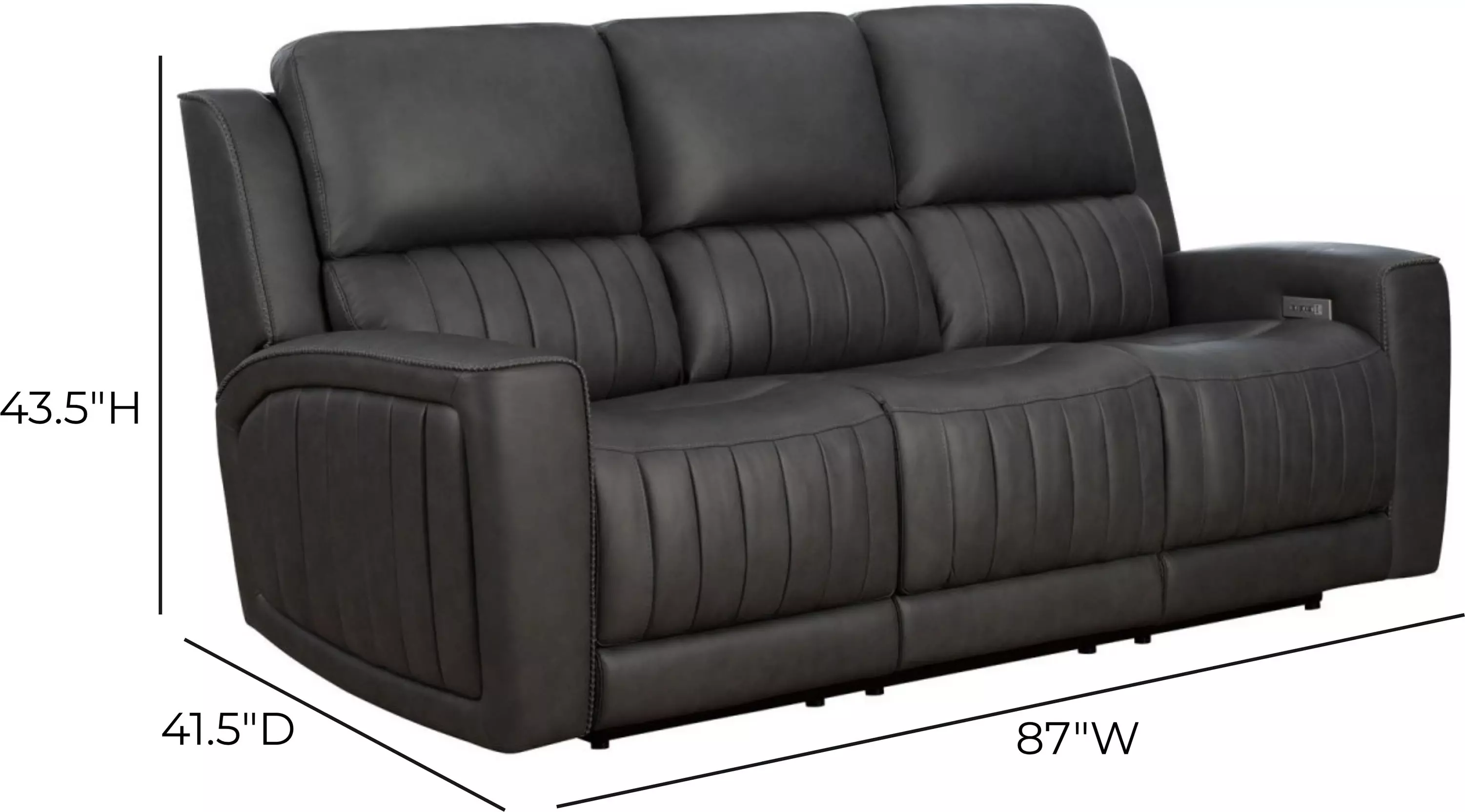 Pierce Homerun Dark Gray Leather 87" Zero Gravity Power Reclining Sofa with Power Lumbar and USB Charging