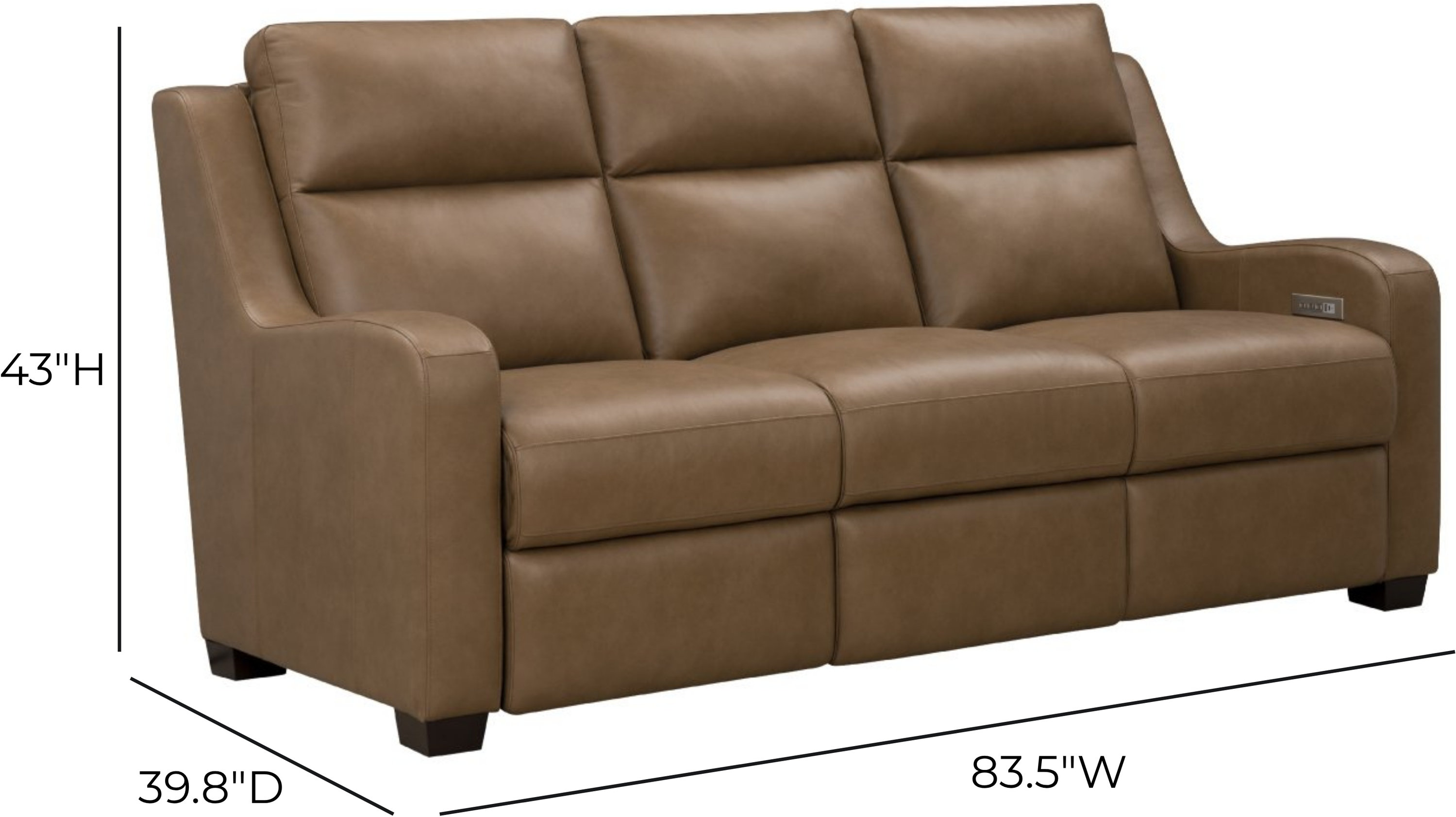 Ayden Hillwood Toffee Leather 84" Power Reclining Sofa with Power Lumbar and USB Charging