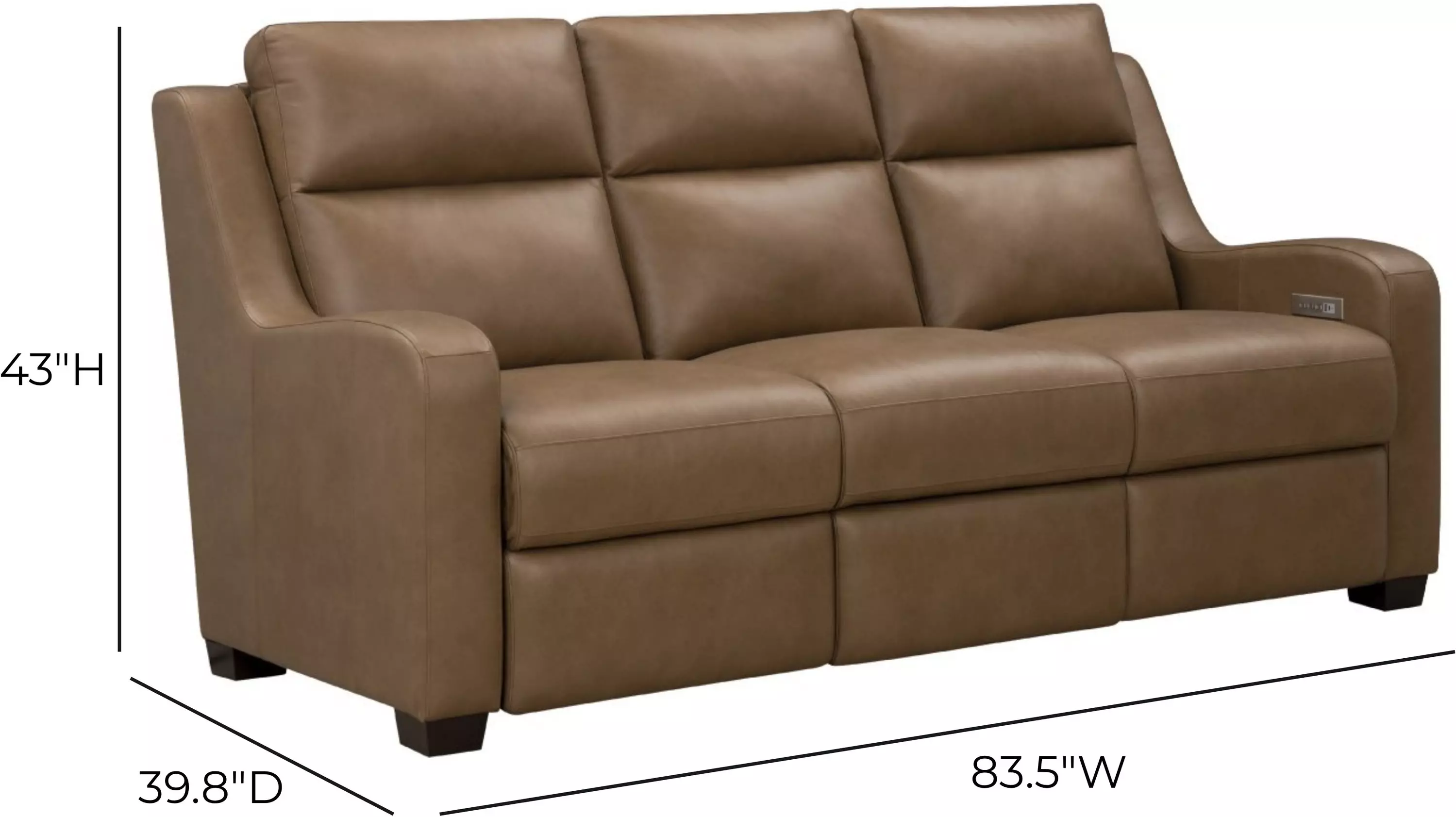 Ayden Hillwood Toffee Leather 84" Power Reclining Sofa with Power Lumbar and USB Charging