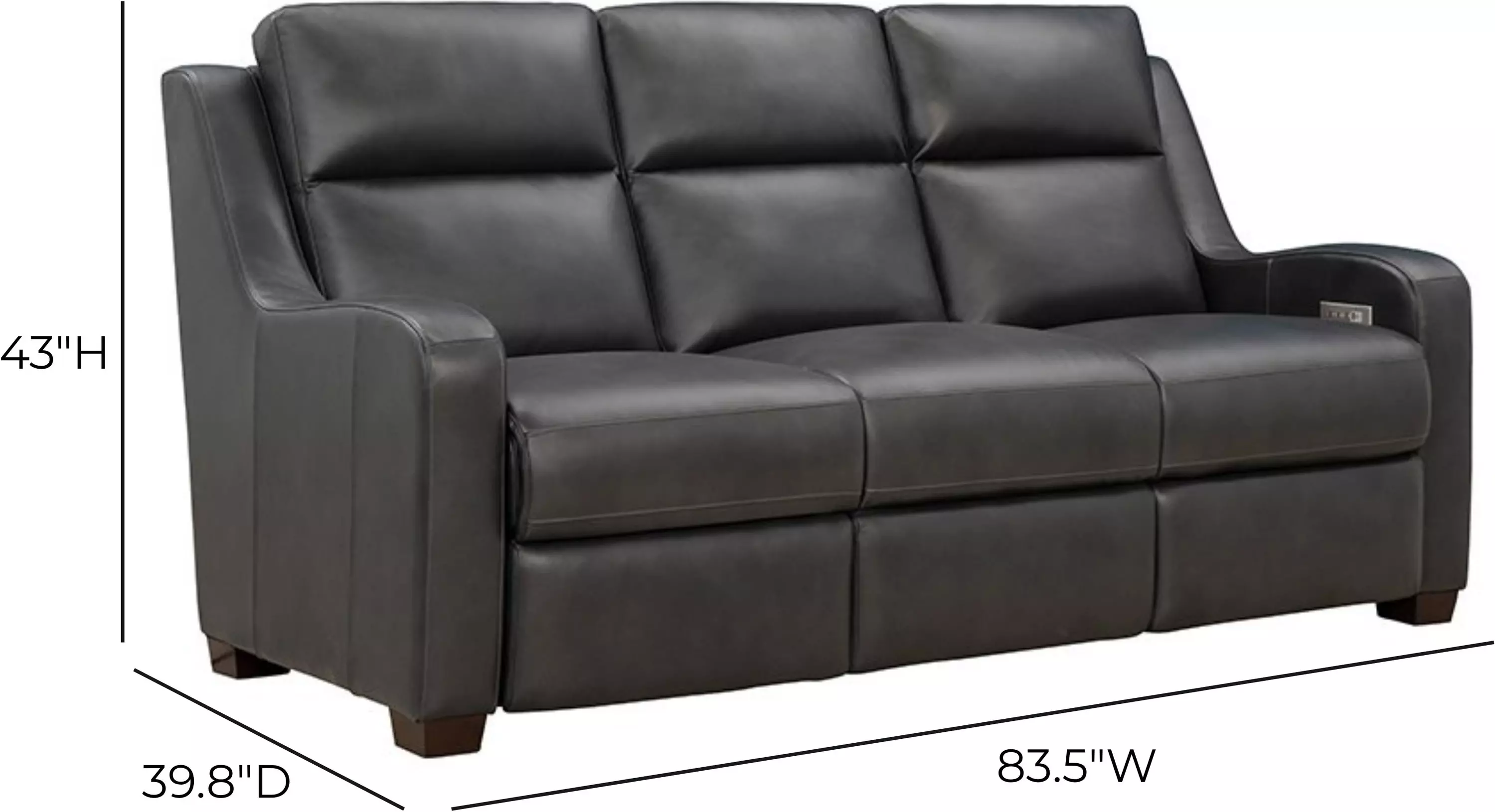 Ayden Elway Dark Gray Leather 84" Power Reclining Sofa with Power Lumbar and USB Charging