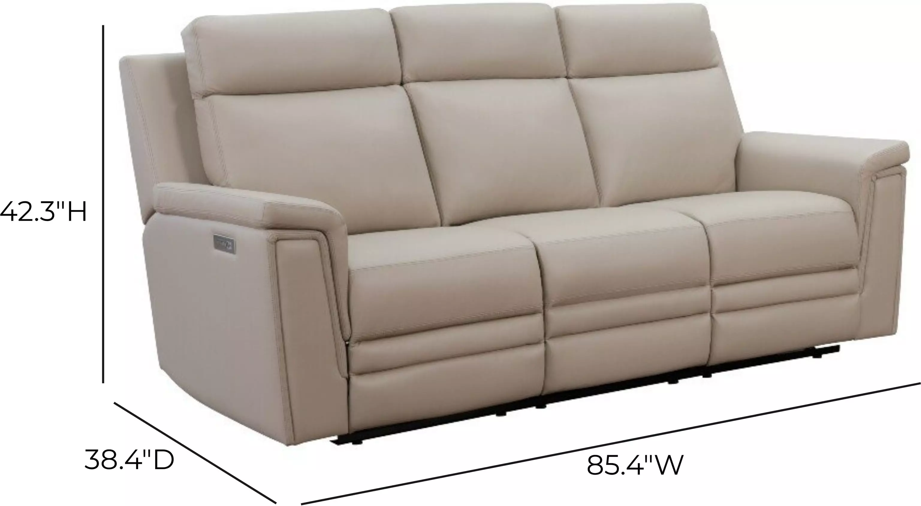 Harper Berlin Cream Leather 85" Power Reclining Sofa with Power Lumbar and USB Charging