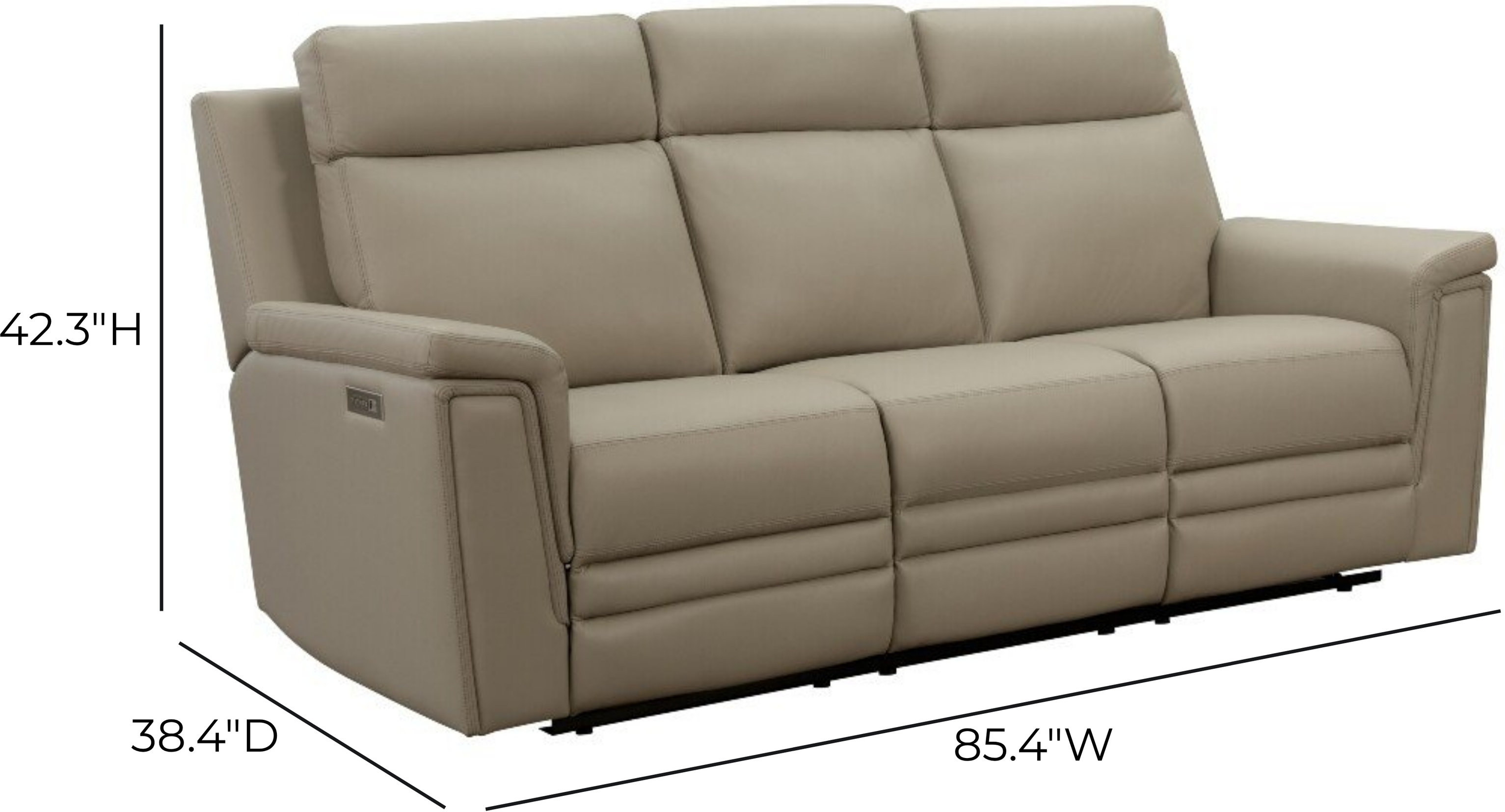Harper Berlin Taupe Leather 85" Power Reclining Sofa with Power Lumbar and USB Charging