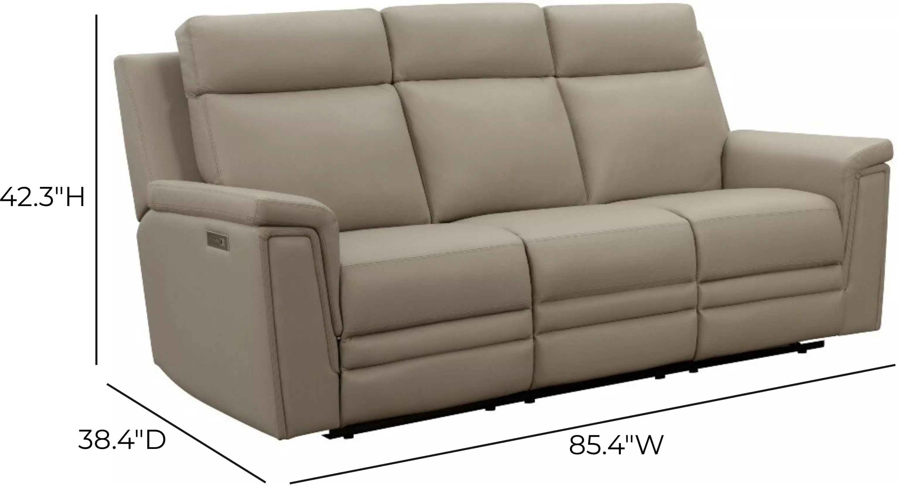 Harper Berlin Taupe Leather 85" Power Reclining Sofa with Power Lumbar and USB Charging