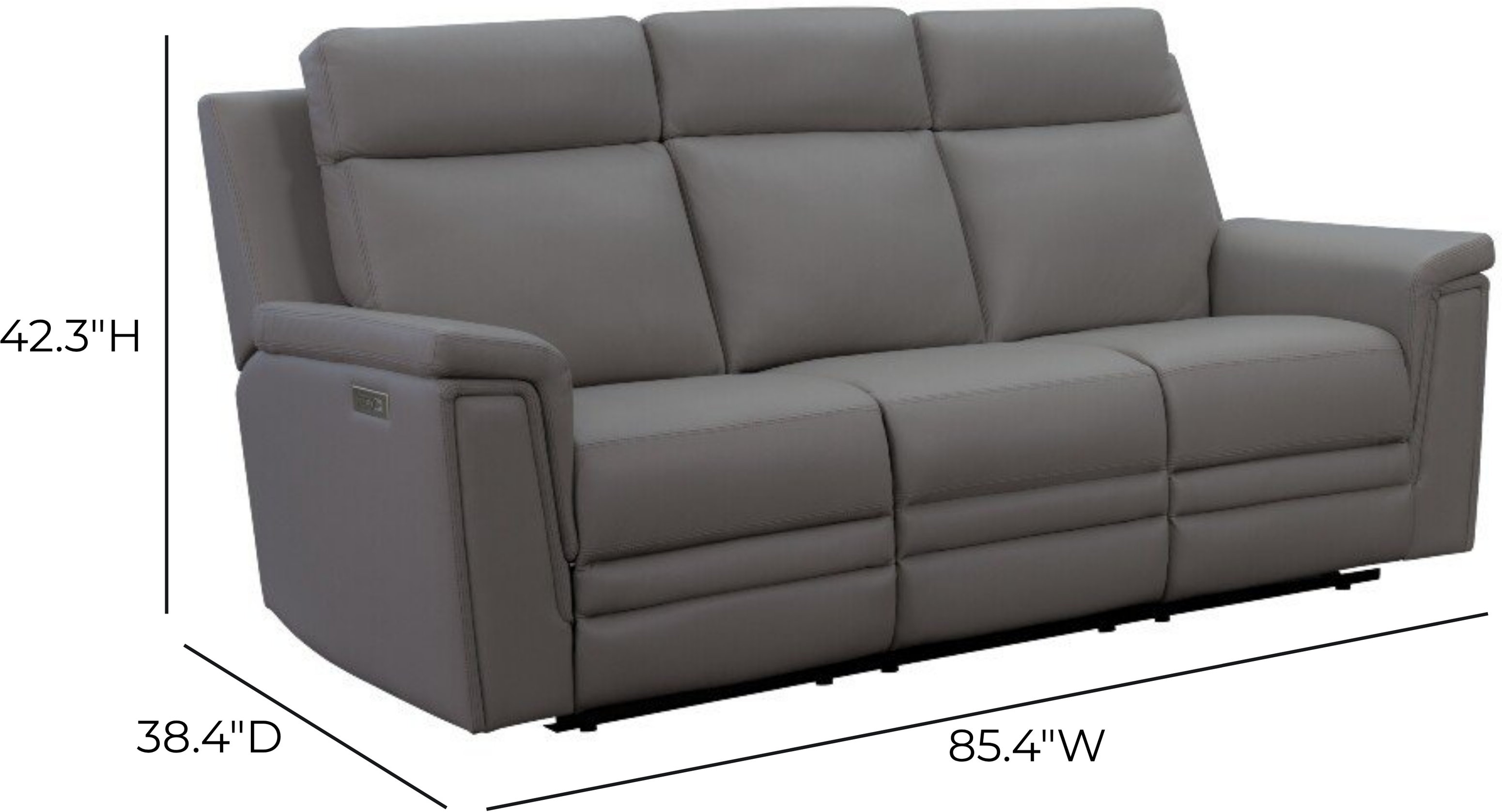 Harper Berlin Cement Leather 85" Power Reclining Sofa with Power Lumbar and USB Charging