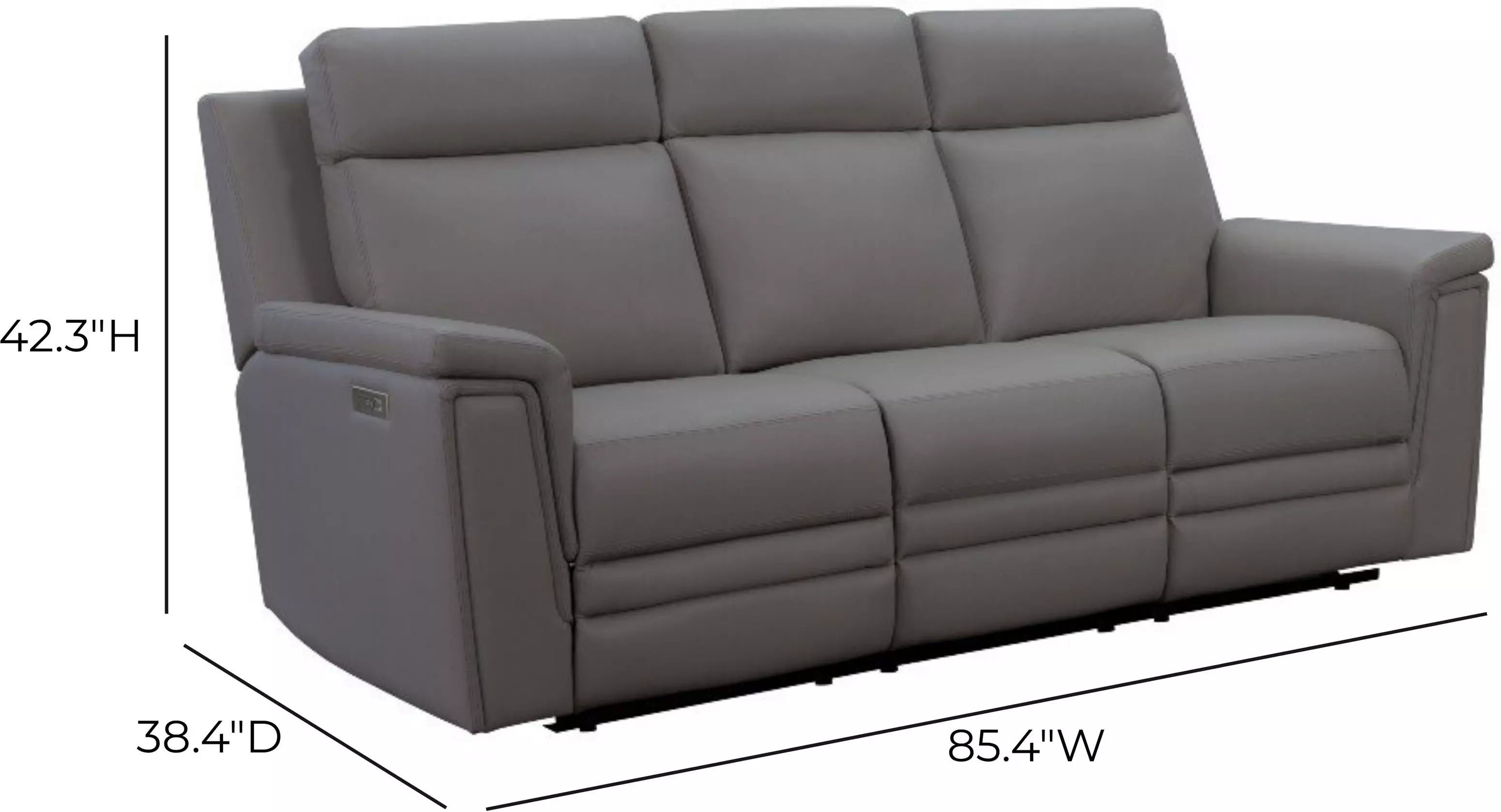 Harper Berlin Cement Leather 85" Power Reclining Sofa with Power Lumbar and USB Charging