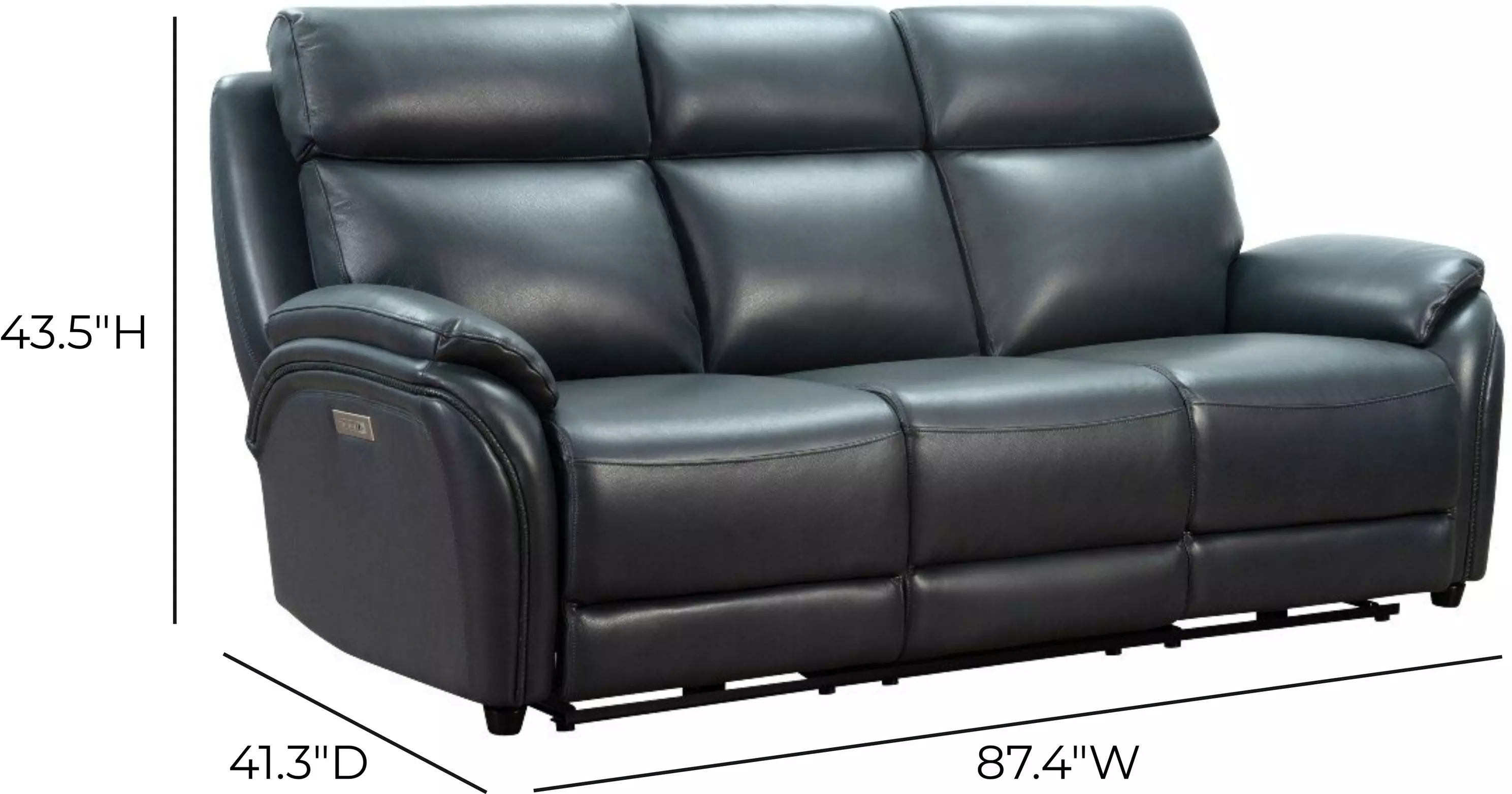 Corry Pretty G Dark Blue Leather 87" Power Reclining Sofa with Power Lumbar and USB Charging