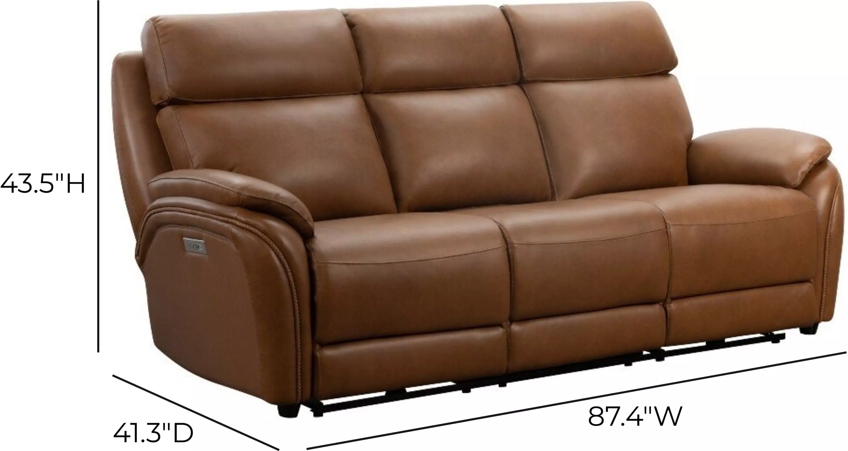 Corry Simon Saddle Leather 87" Power Reclining Sofa with Power Lumbar and USB Charging