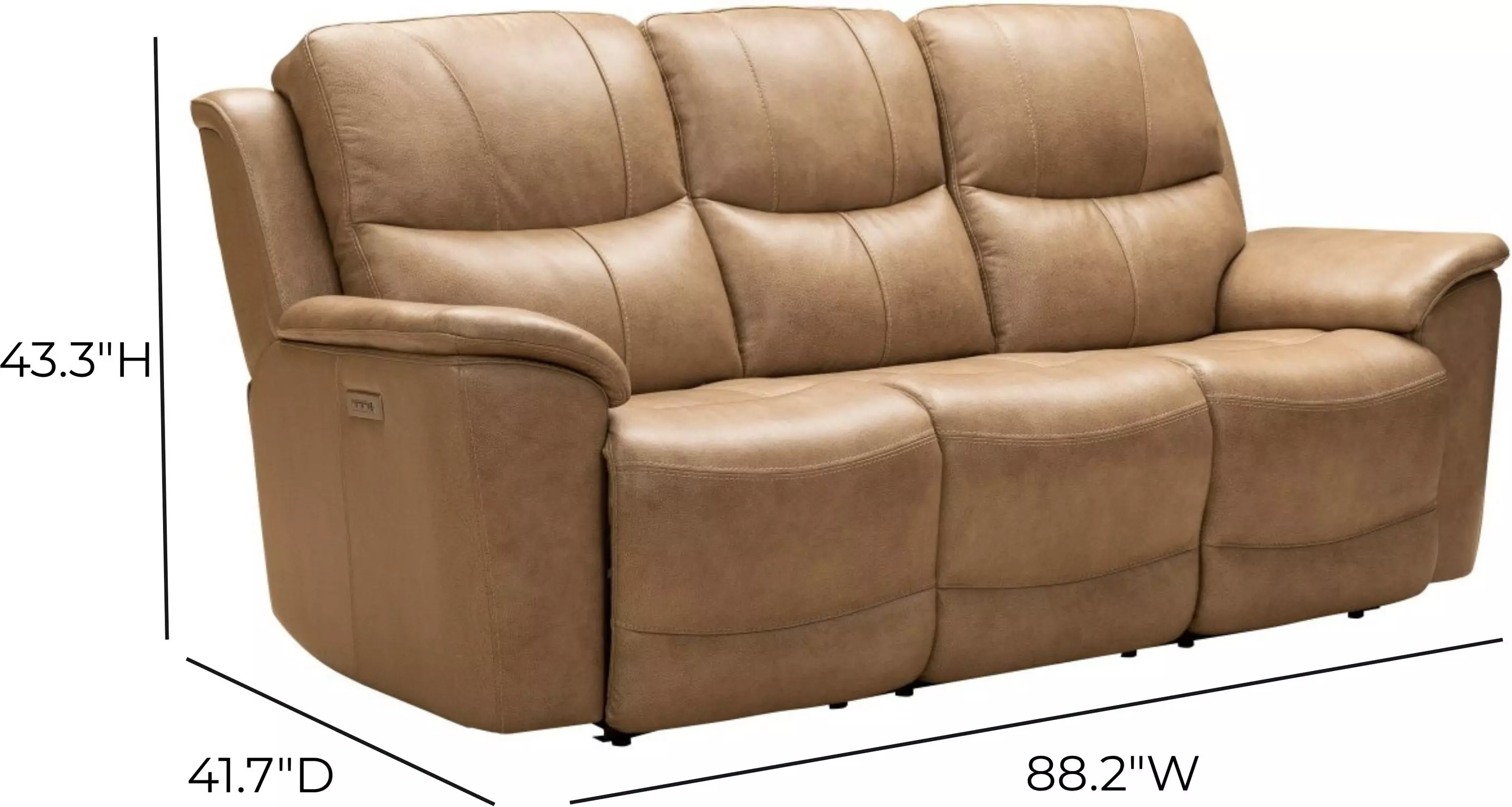 Kaden Elliott Taupe Leather 88" Power Reclining Sofa with Power Lumbar and USB Charging