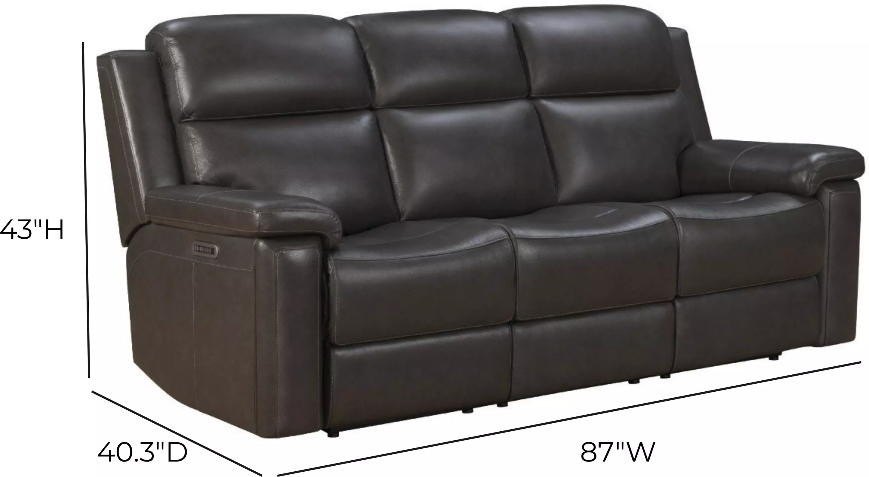 Leon Matteo Smokey Gray Leather 87" Triple Power Reclining Sofa with USB Charging and LED