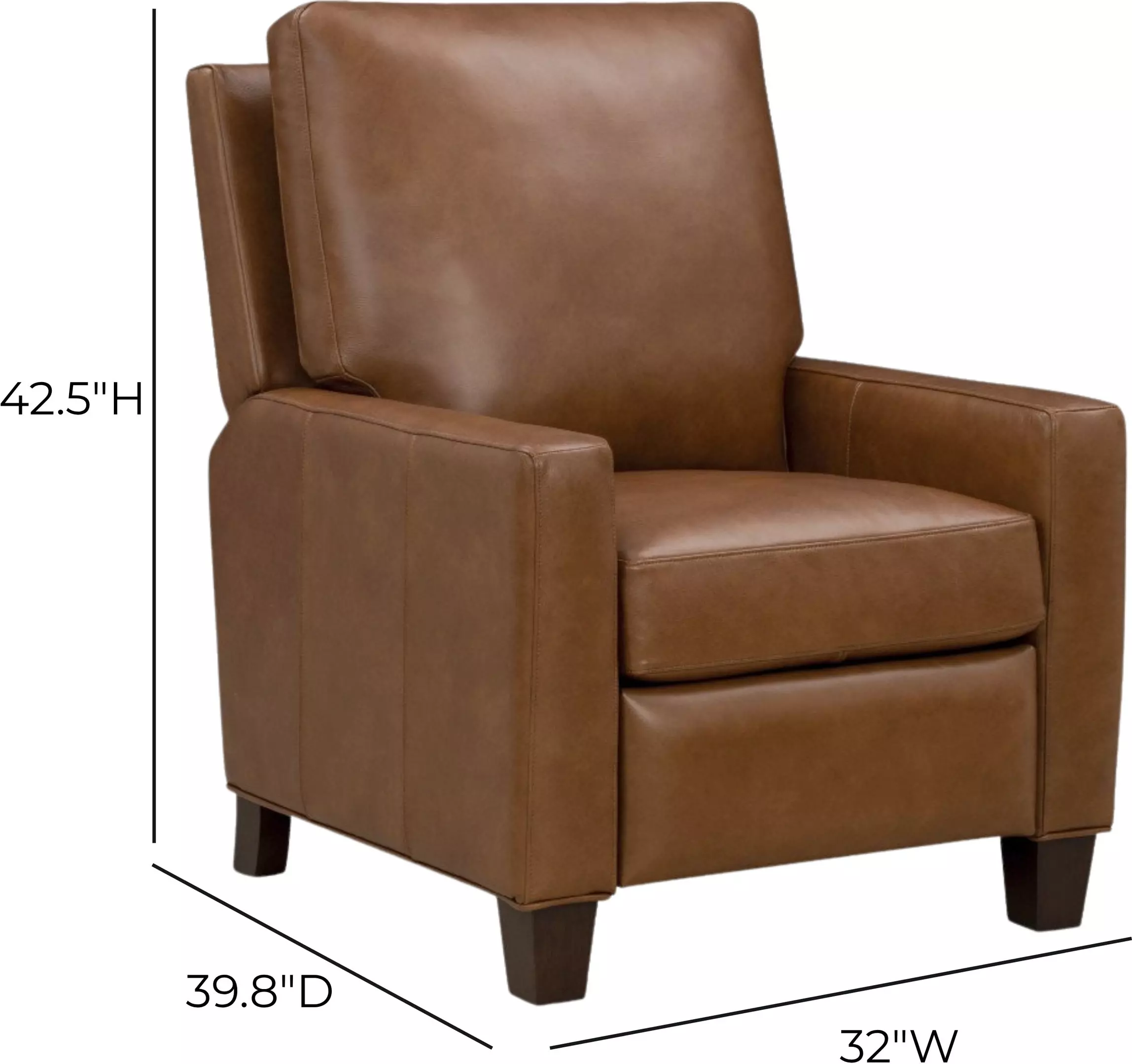 Fairview Oregan Oak Leather Push Thru The Arms Recliner