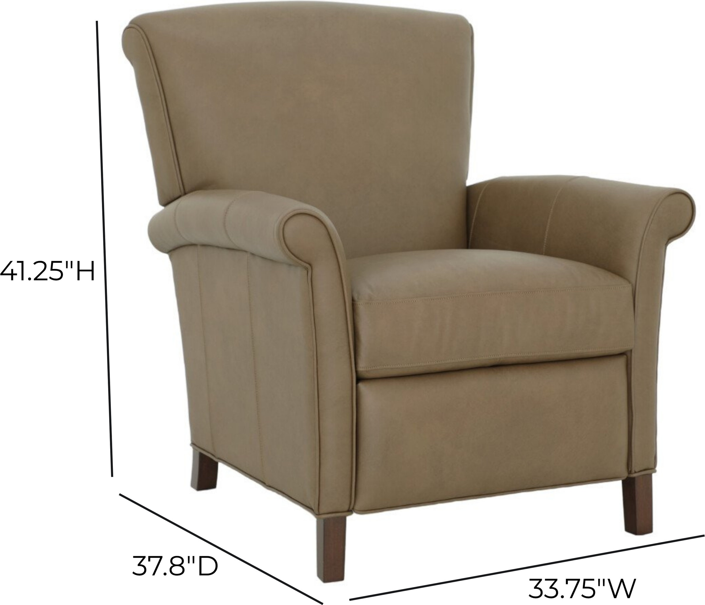 Phoebe Cashmere Taupe Leather Push Thru The Arms Recliner