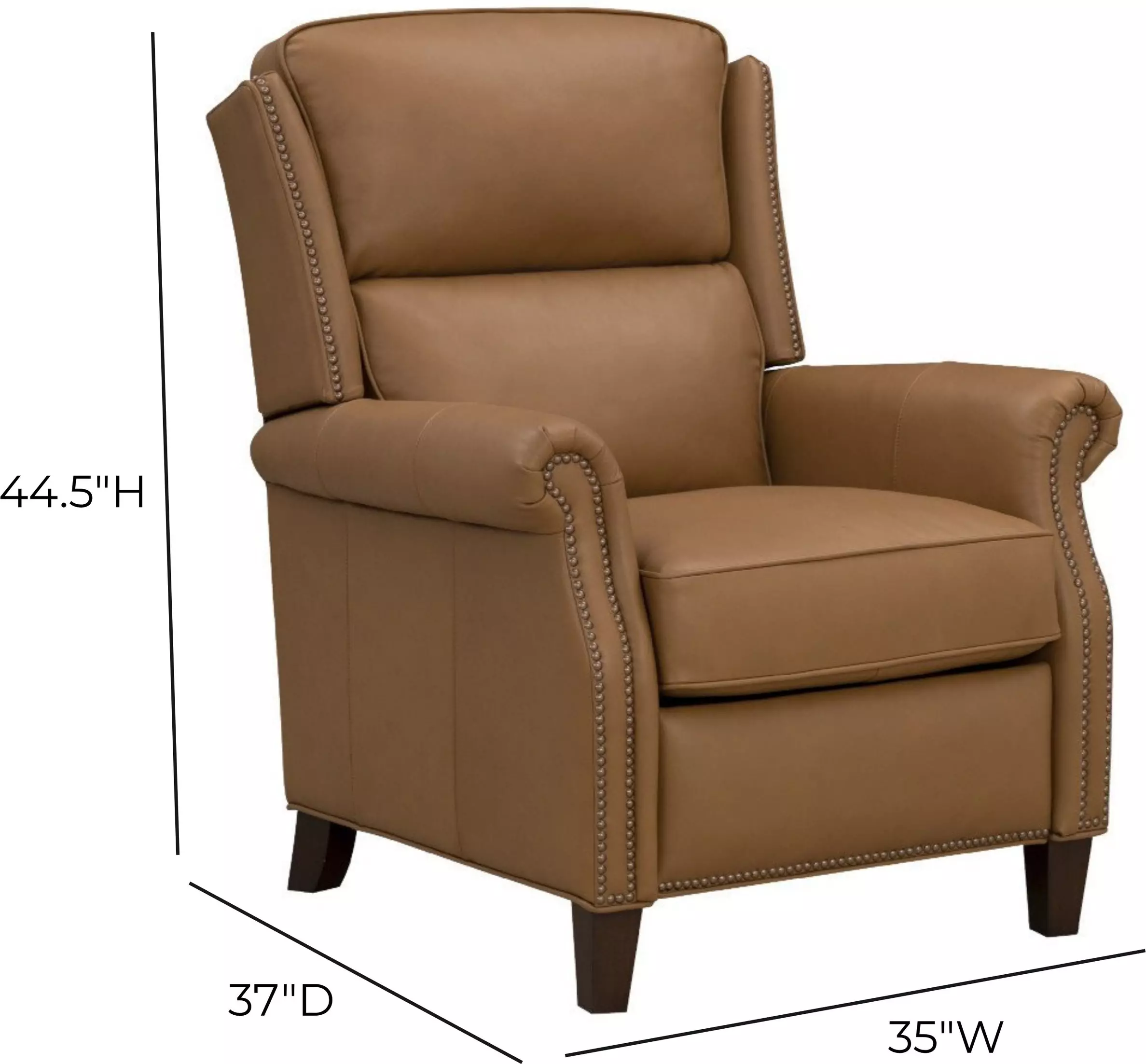 Shasta Elwood Cider Leather Push Thru The Arms Recliner with Nailhead Trim